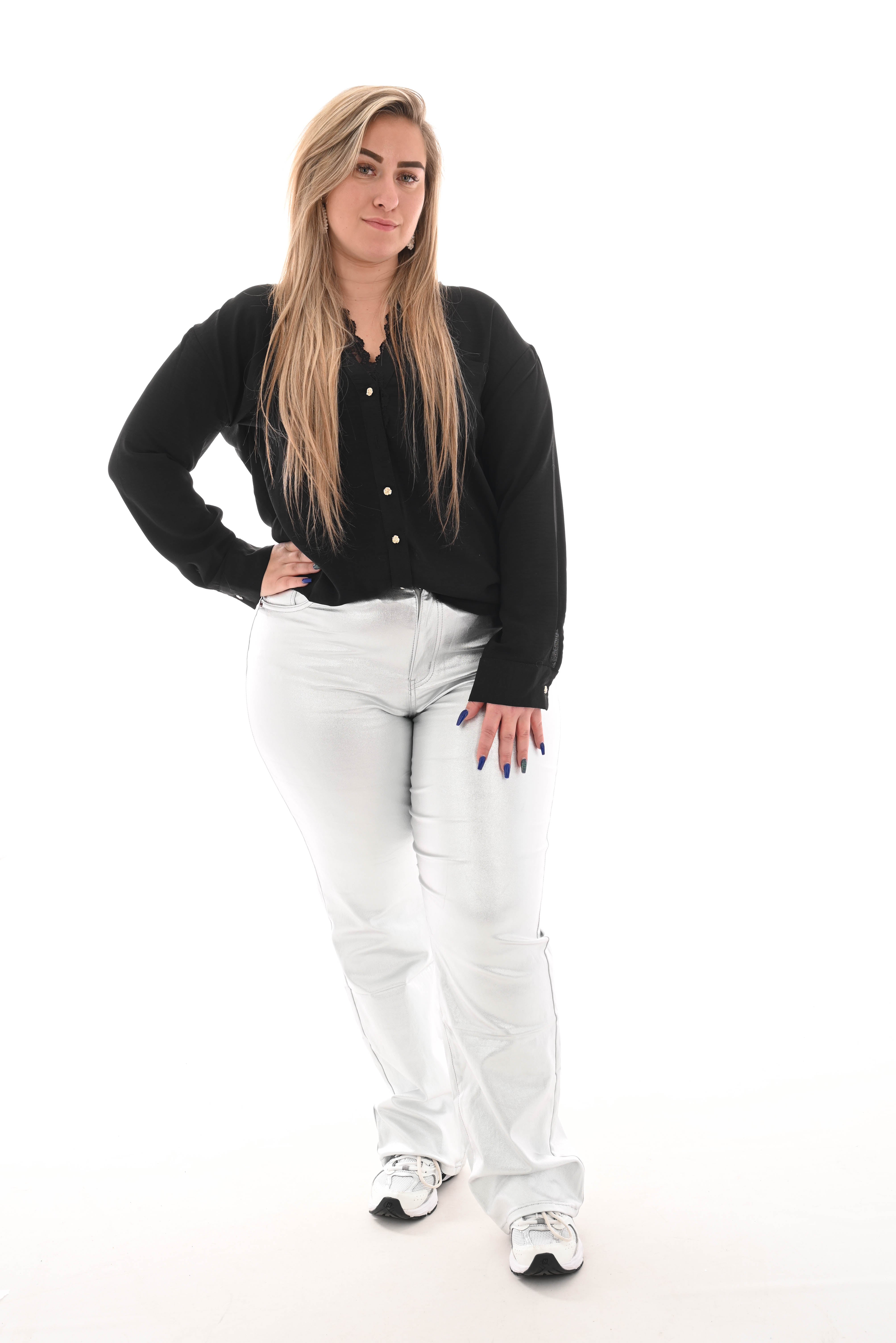 Blouse kanten v-hals zwart