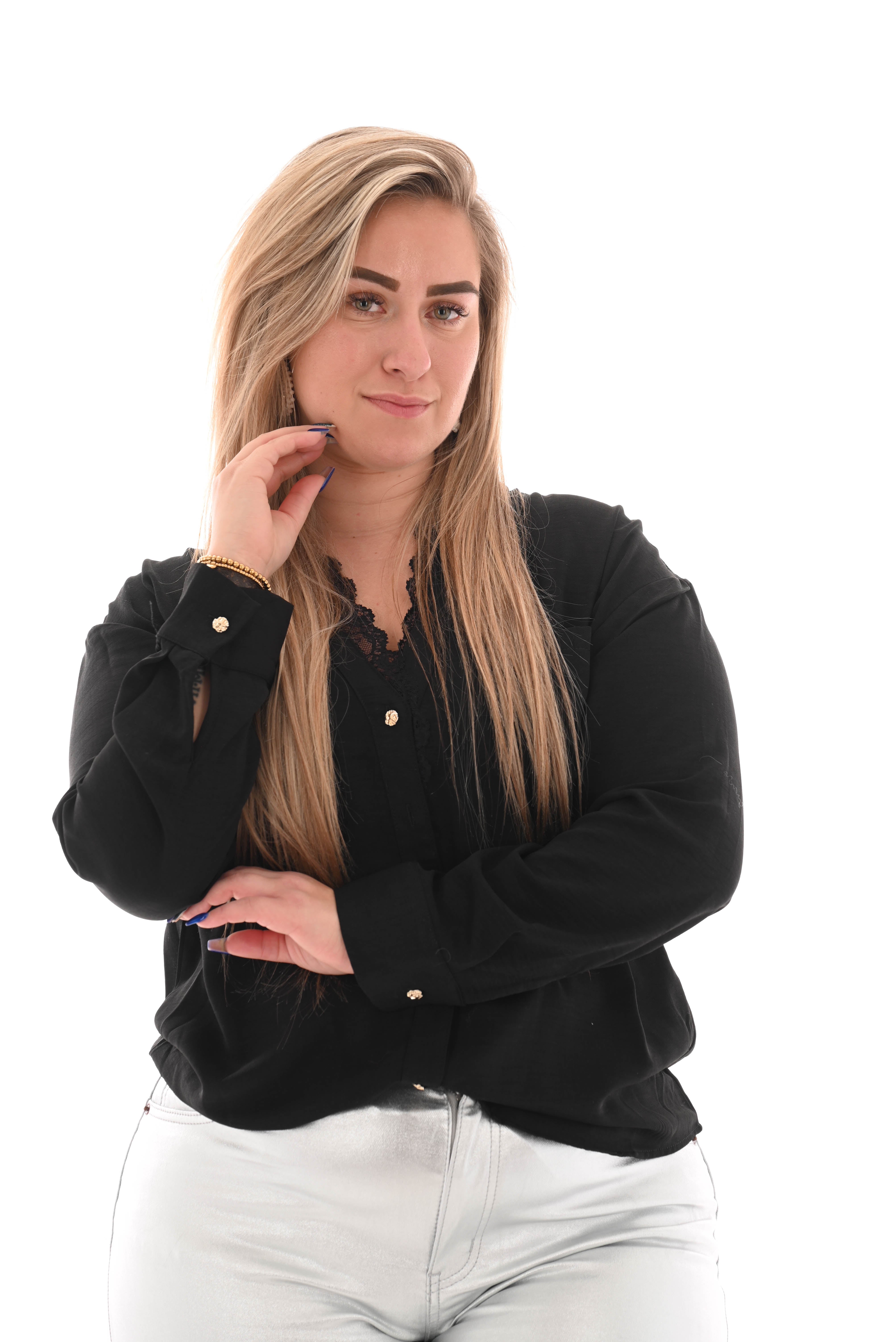 Blouse kanten v-hals zwart