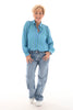 V gestreepte blouse blauw/groen
