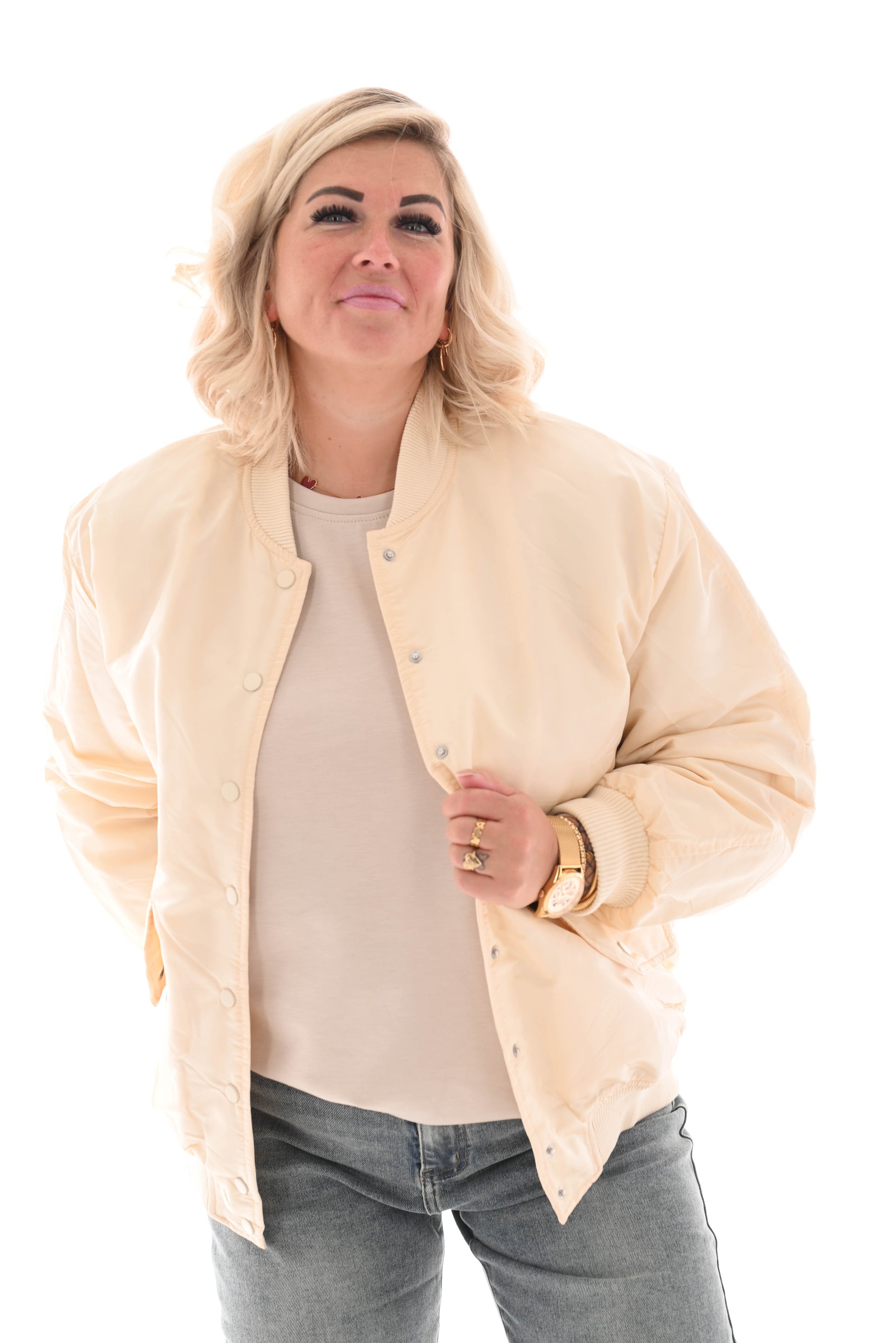 Silky bomber jas beige