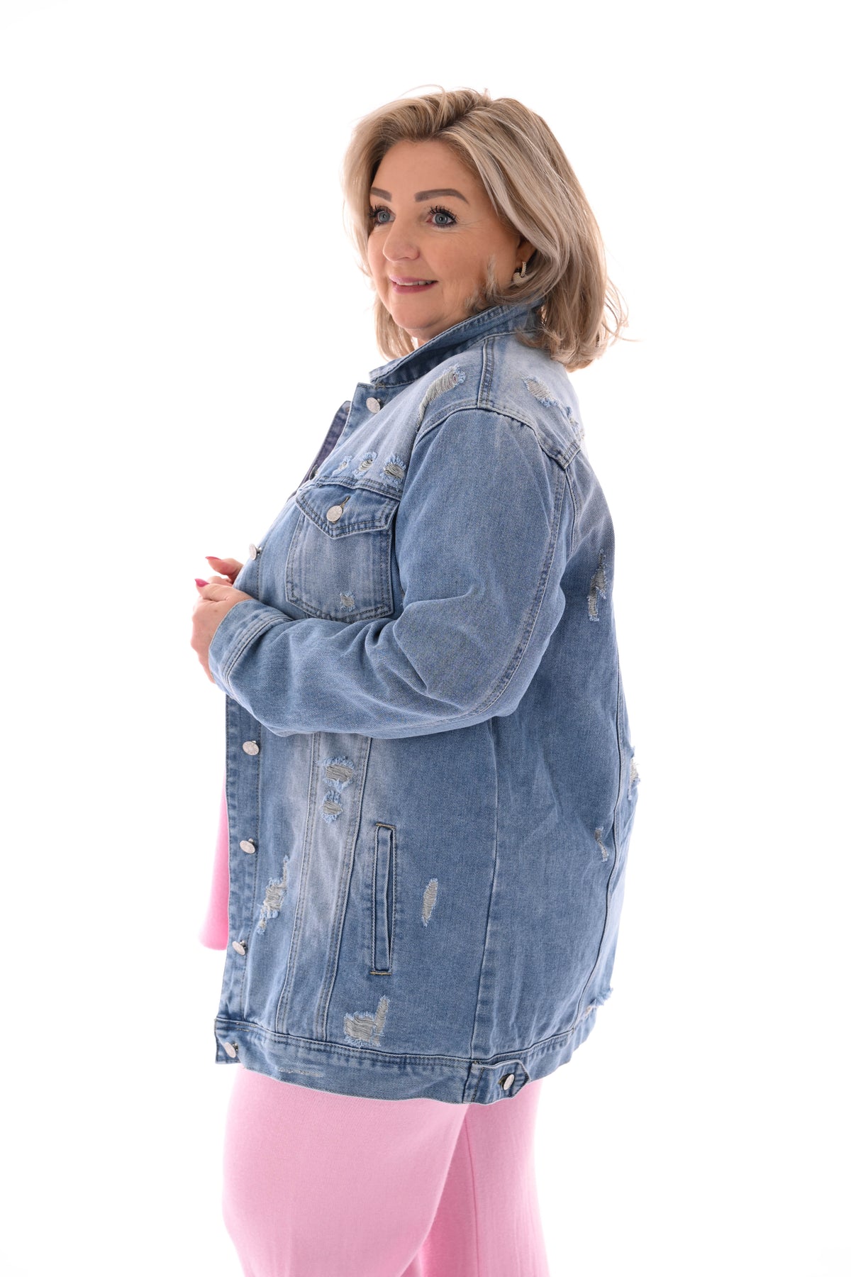 Half lange spijkerjas slijtage blauw