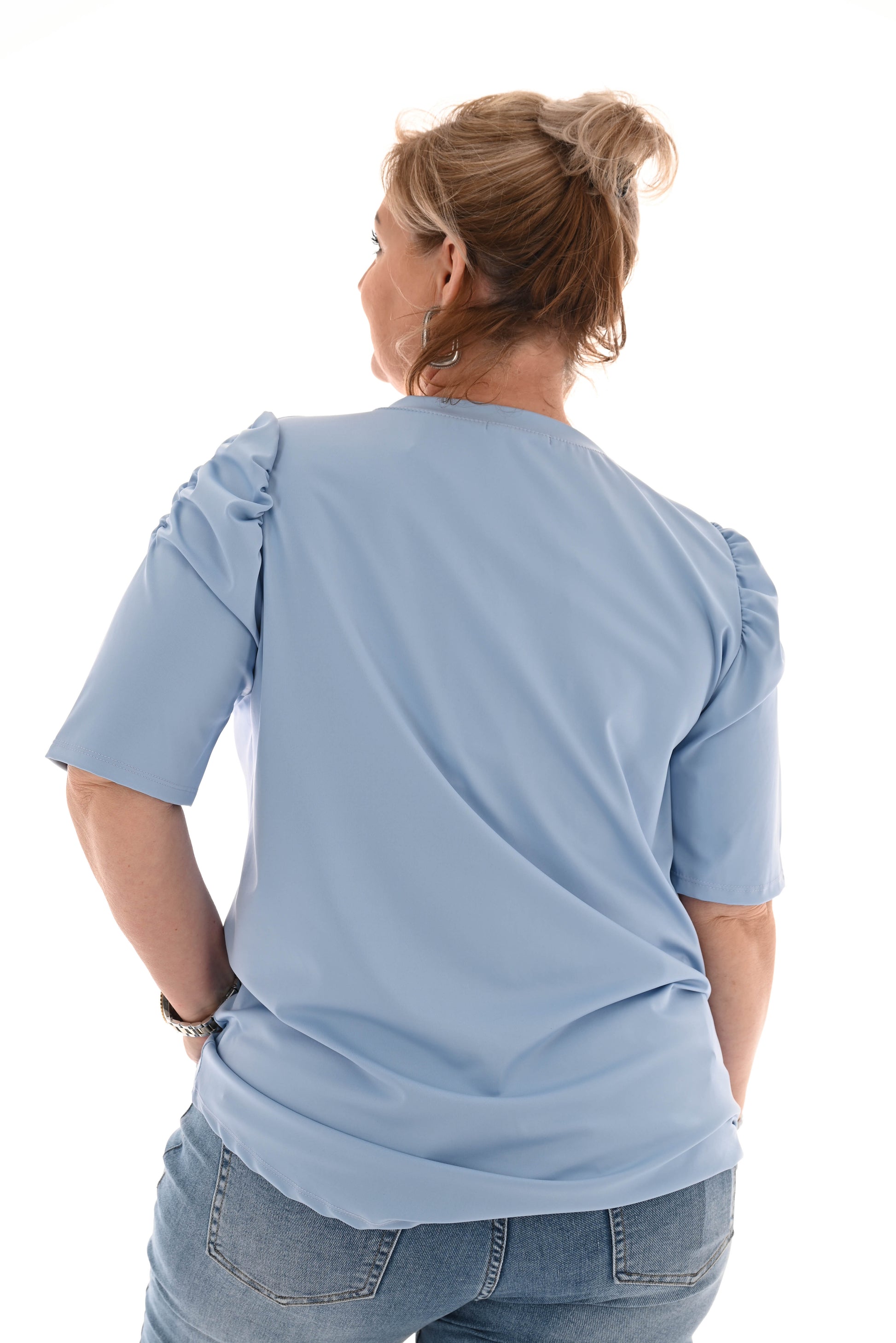 Shirt gedrapeerde korte mouwen lichtblauw