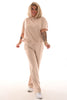 Tweedelig pak korte mouwen ronde hals beige