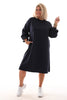 Sweaterdress met bies marineblauw
