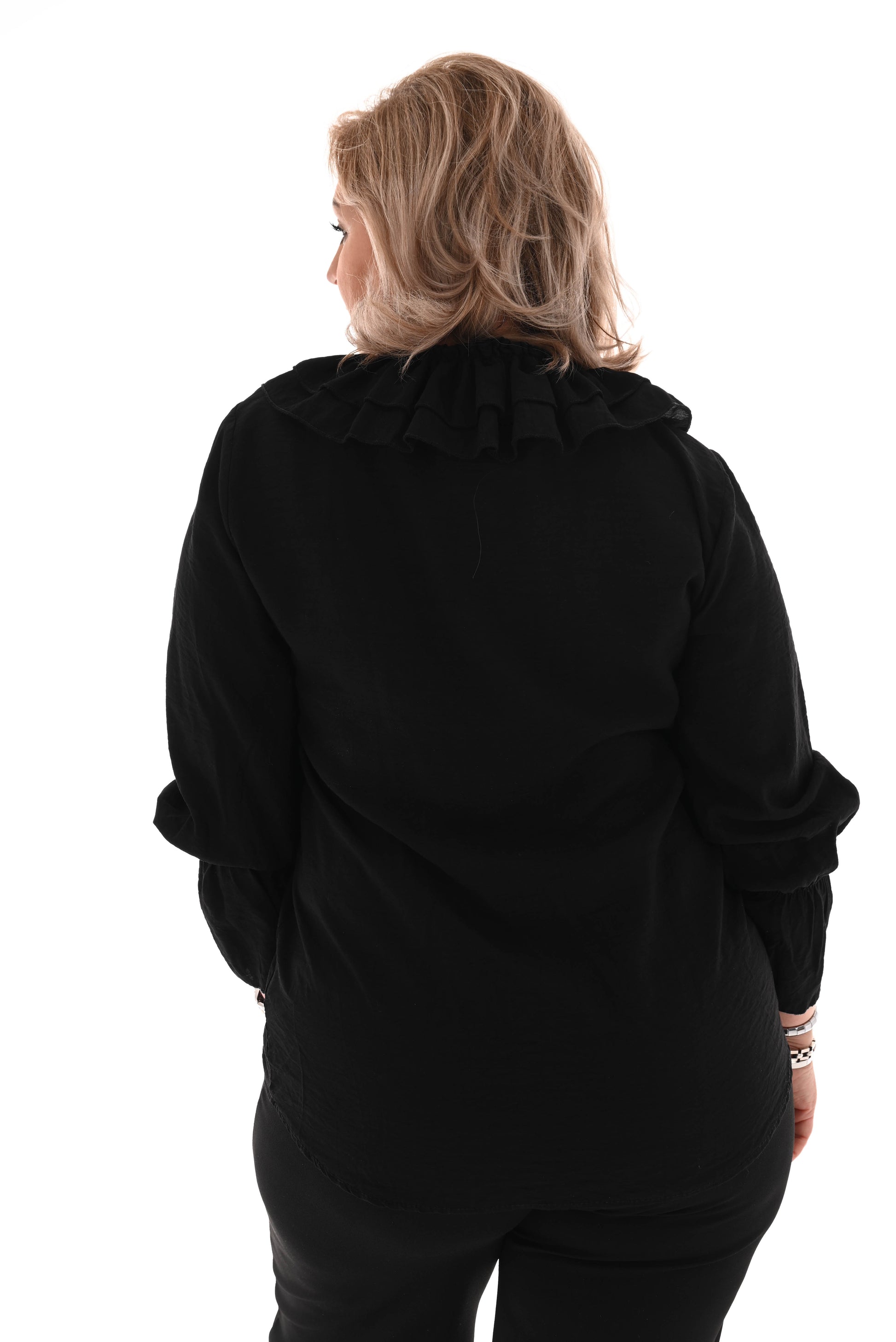 Blouse met roezels v-hals zwart