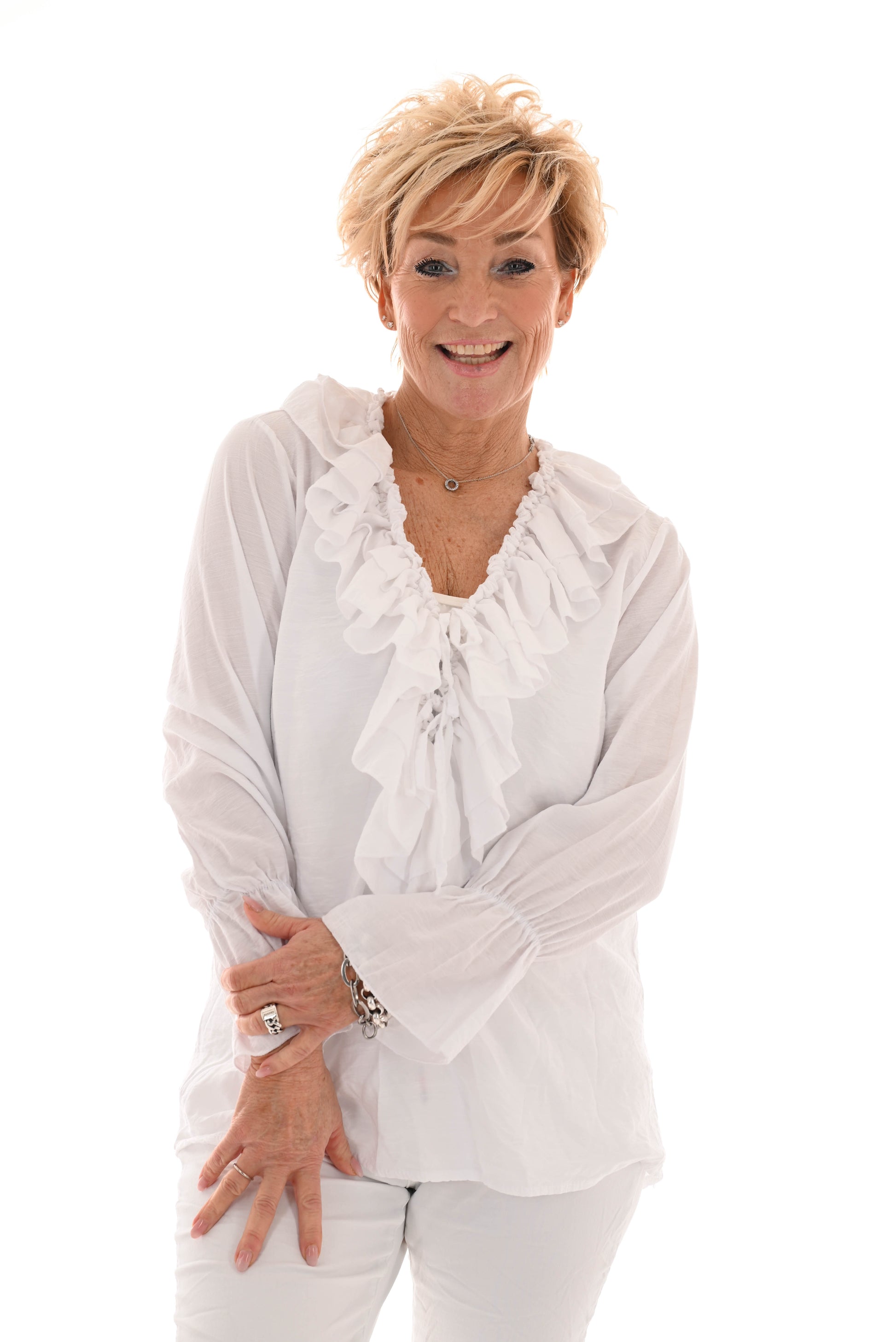 Blouse met roezels v-hals wit