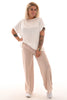 Broek met naad elastieken band beige