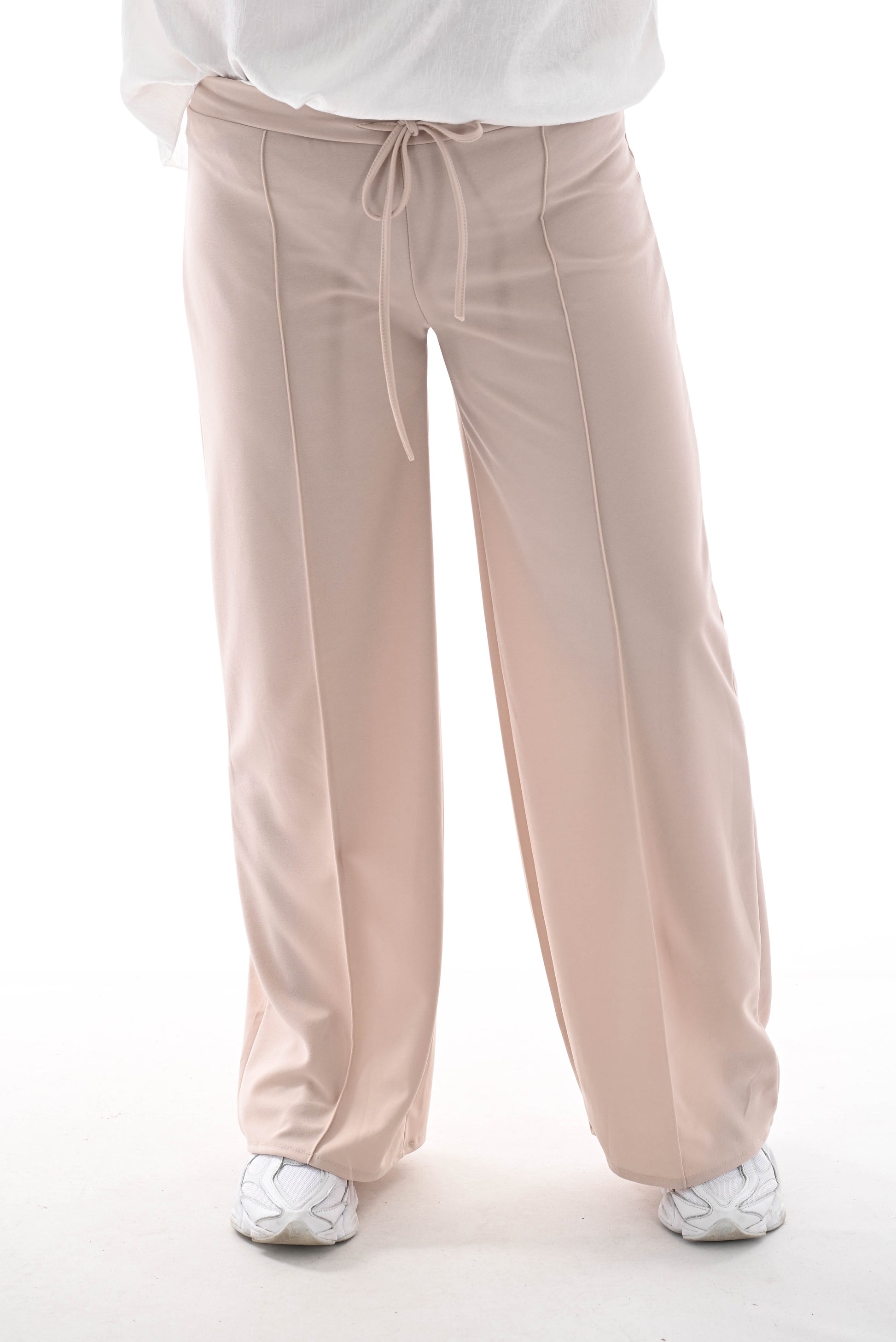 Broek met naad elastieken band beige