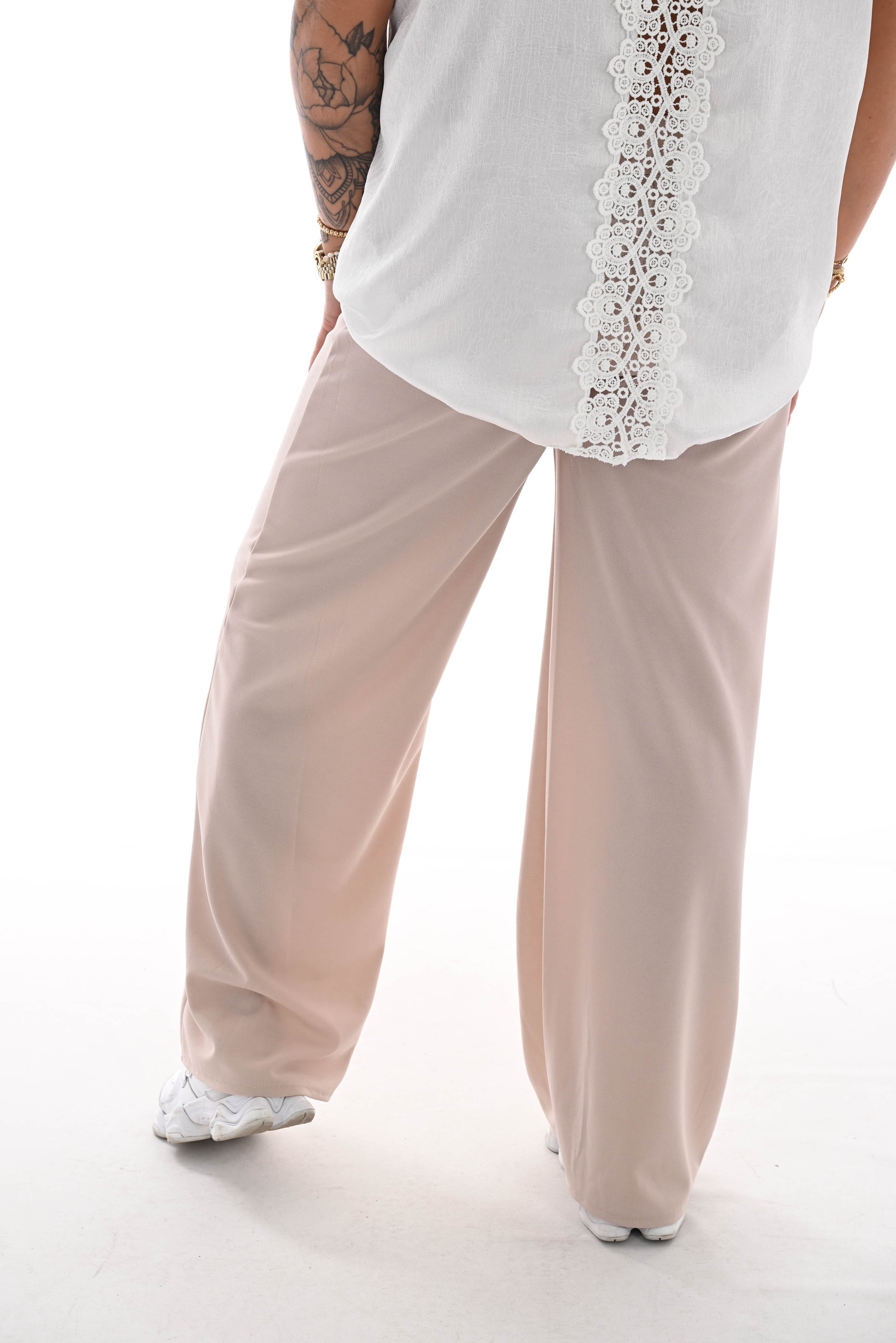 Broek met naad elastieken band beige