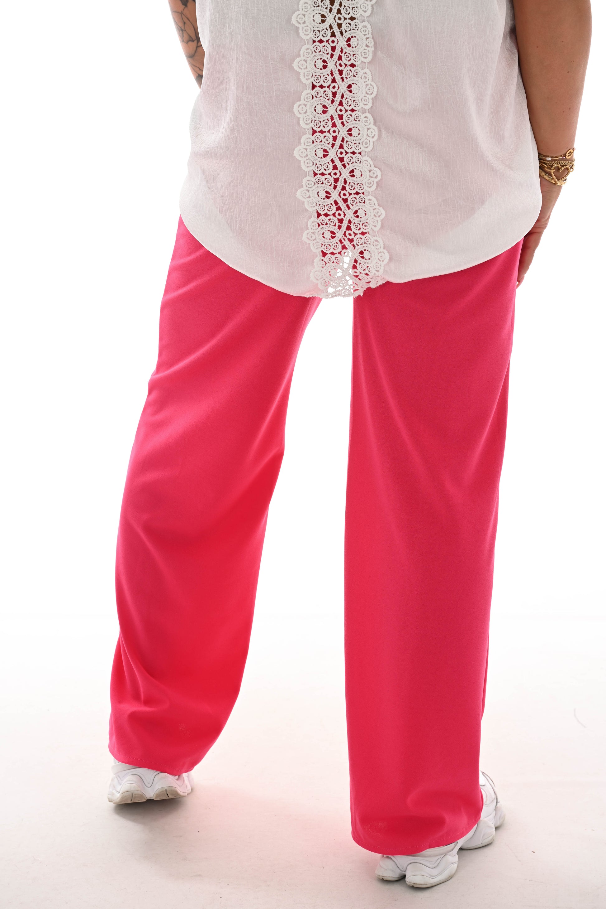 Broek met naad elastieken band fuchsia