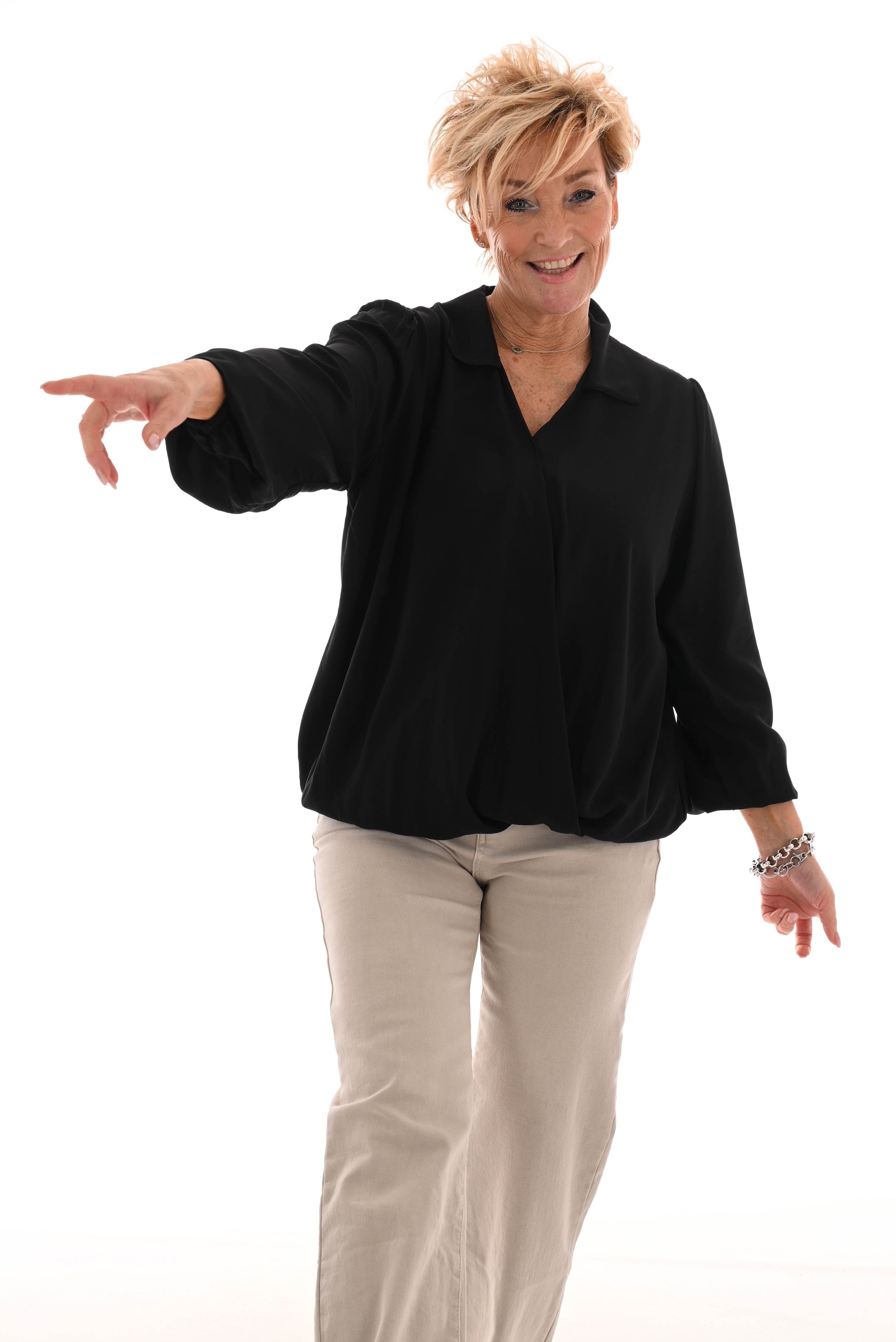 Blouse met kraag overslag zwart