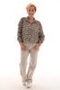 Korte doorknoop blouse panter pofmouwen beige/bruin
