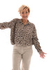 Korte doorknoop blouse panter pofmouwen beige/bruin