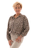 Korte doorknoop blouse panter pofmouwen beige/bruin