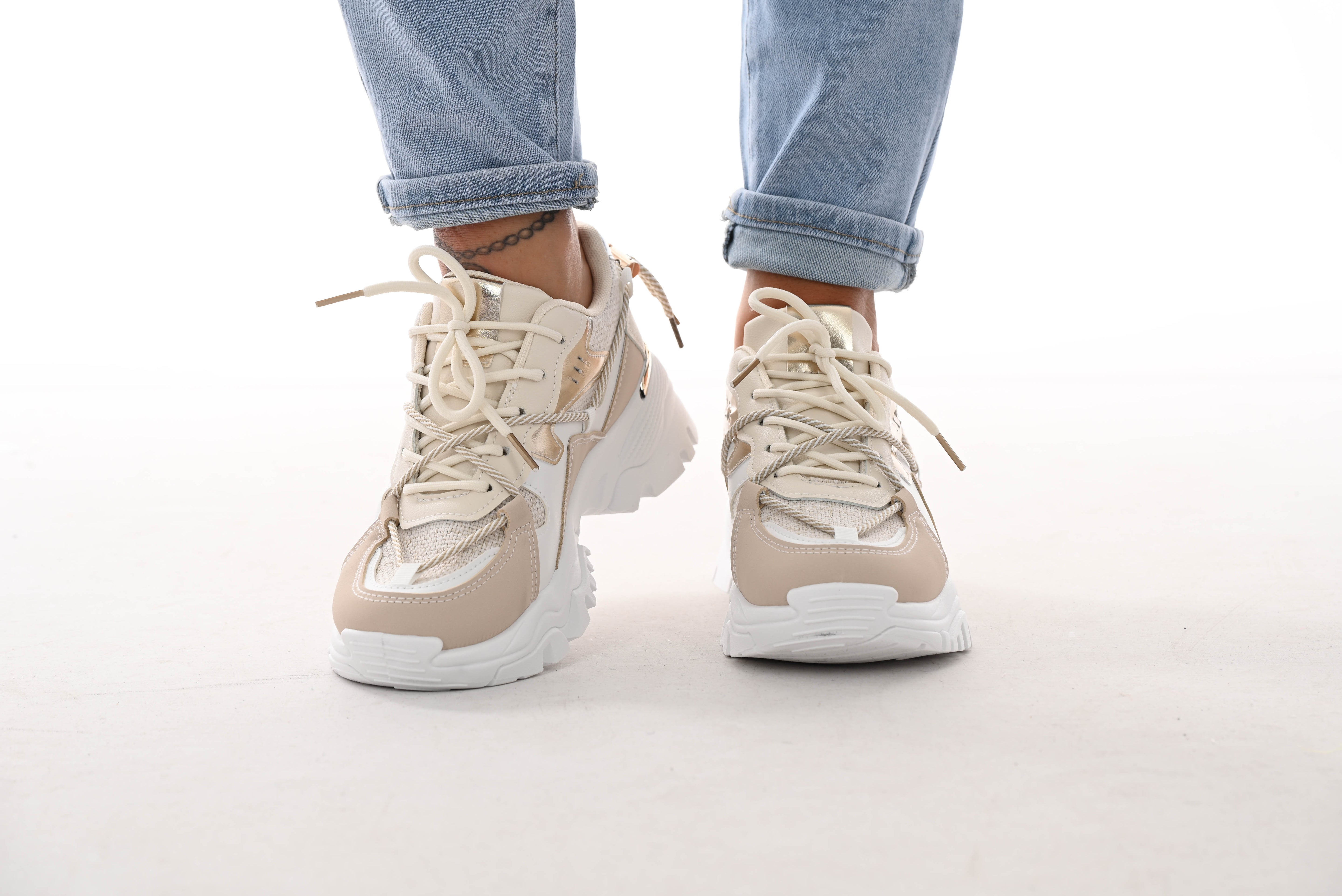 Sneaker touw detail beige/wit
