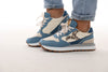 Sneaker panter en jeans blauw/wit