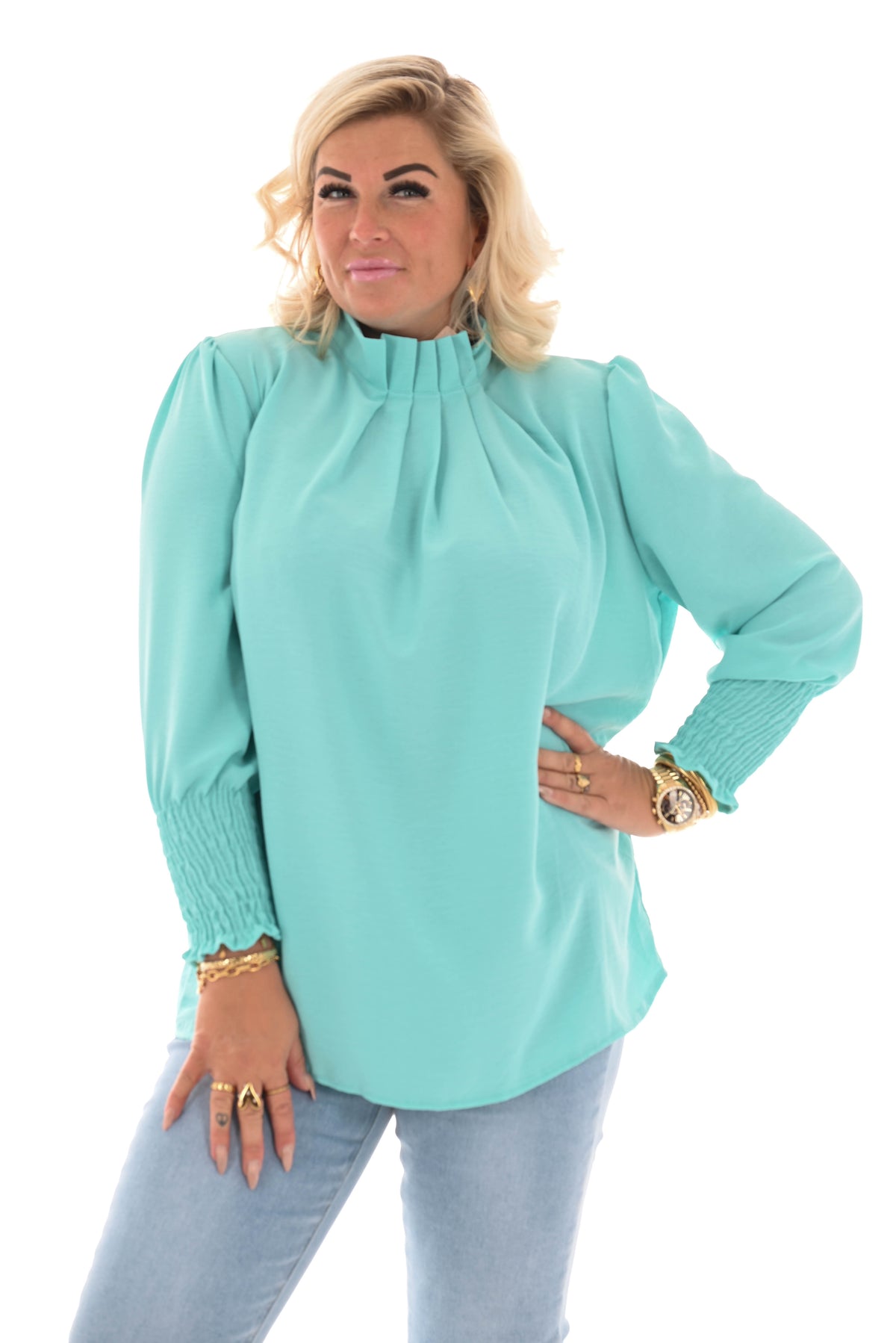 Blouse turtle neck uni turquoise