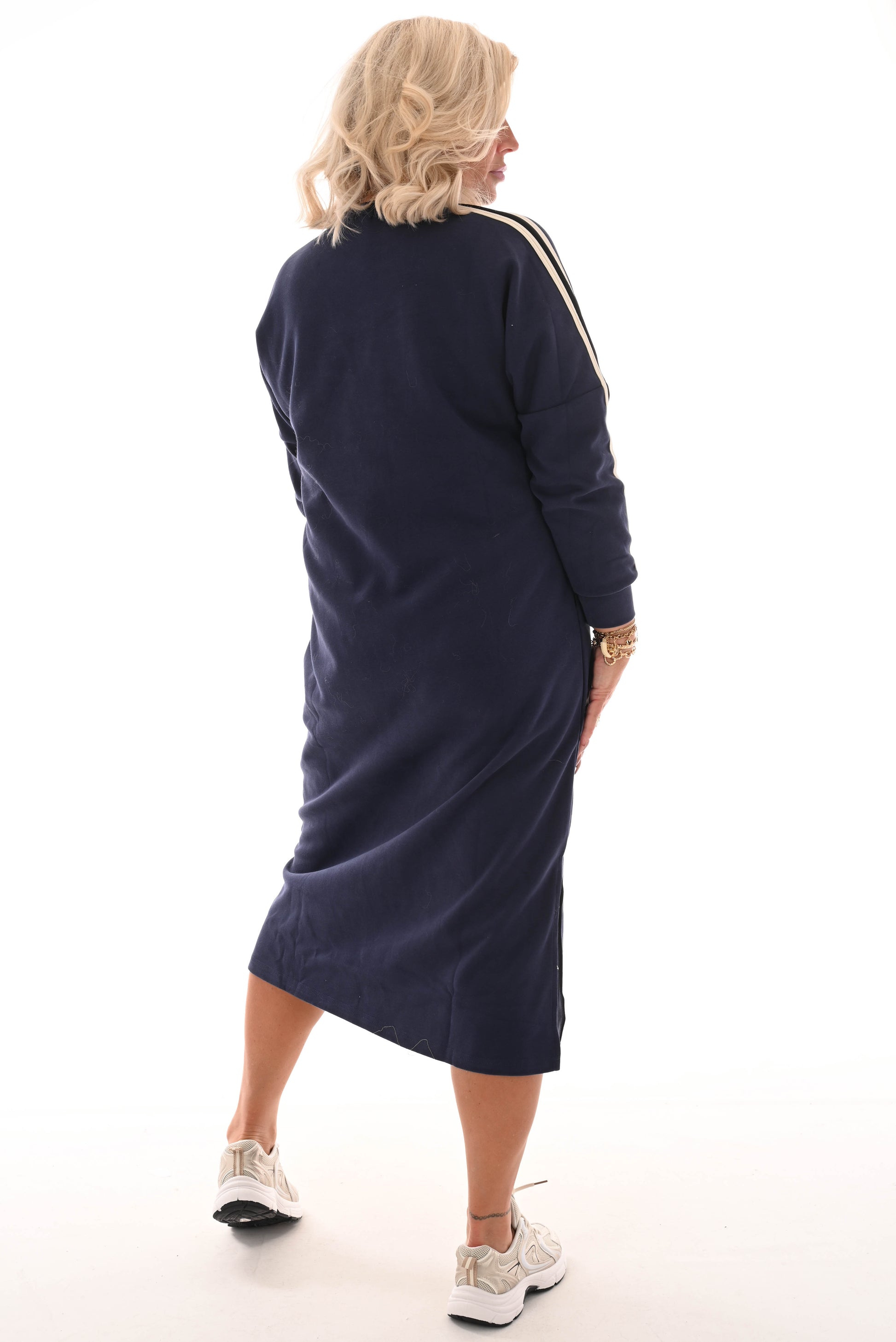 Sweaterdress met bies marineblauw/zwart