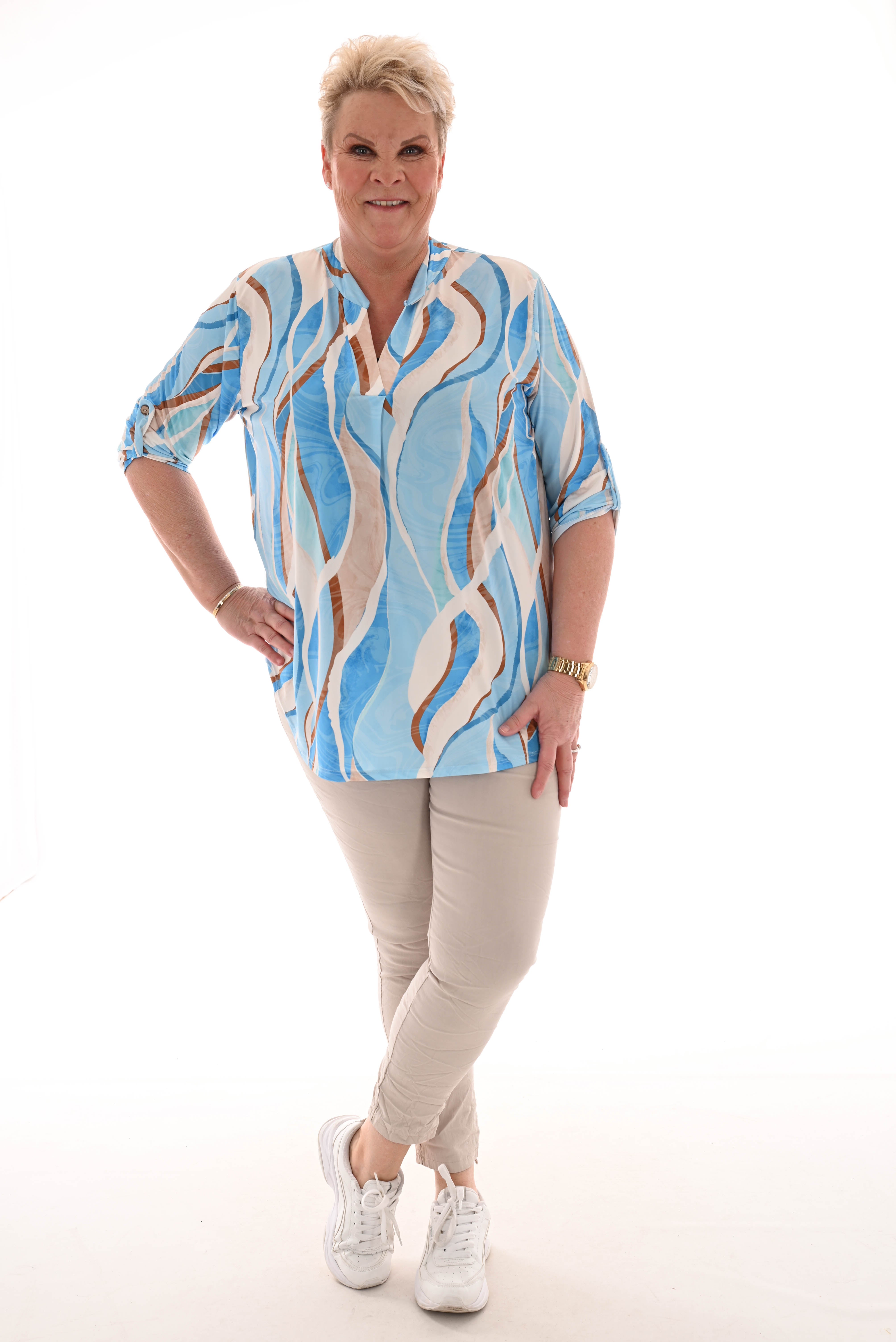 Top multi ophaalmouwen bogen blauw