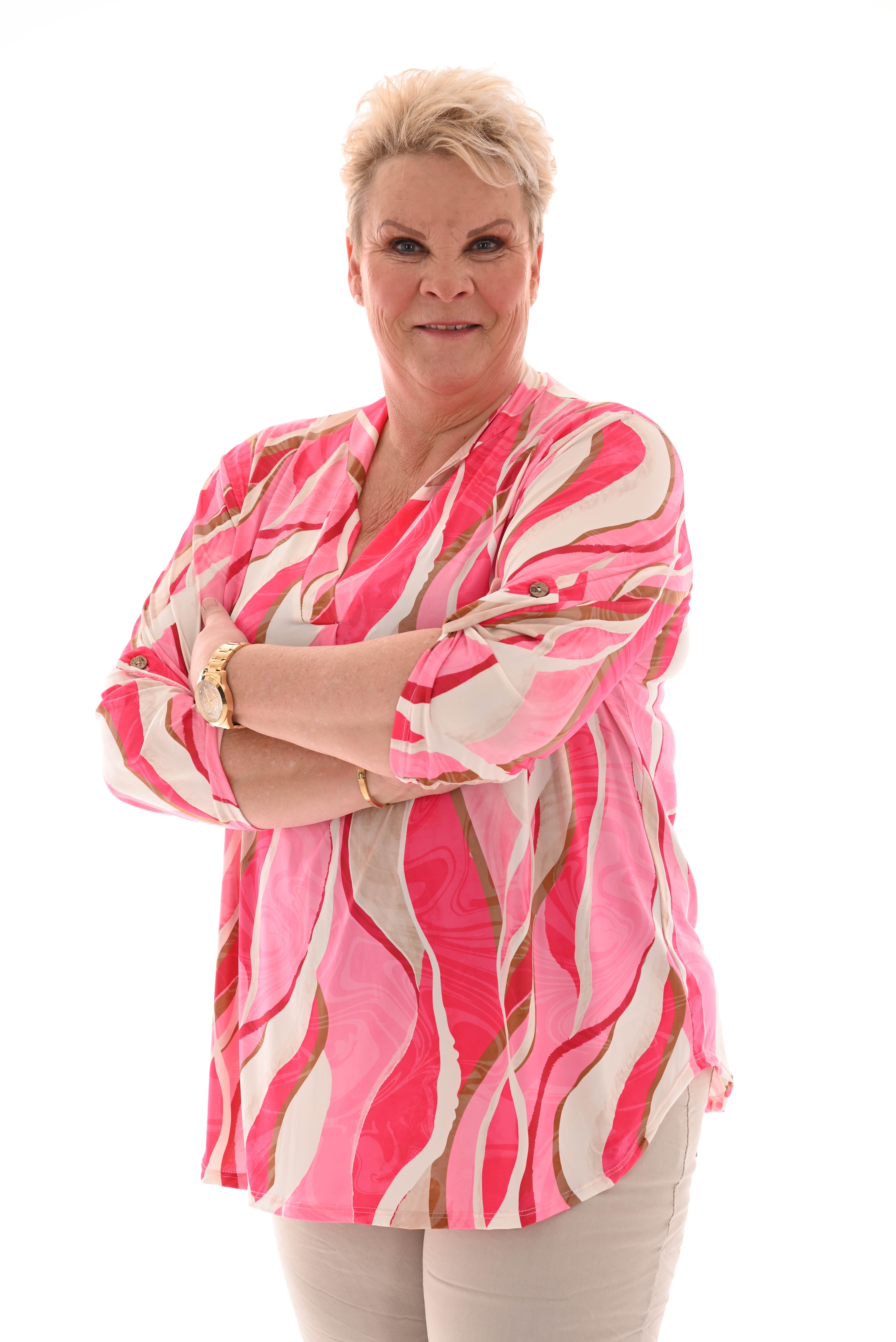 Top multi ophaalmouwen bogen roze