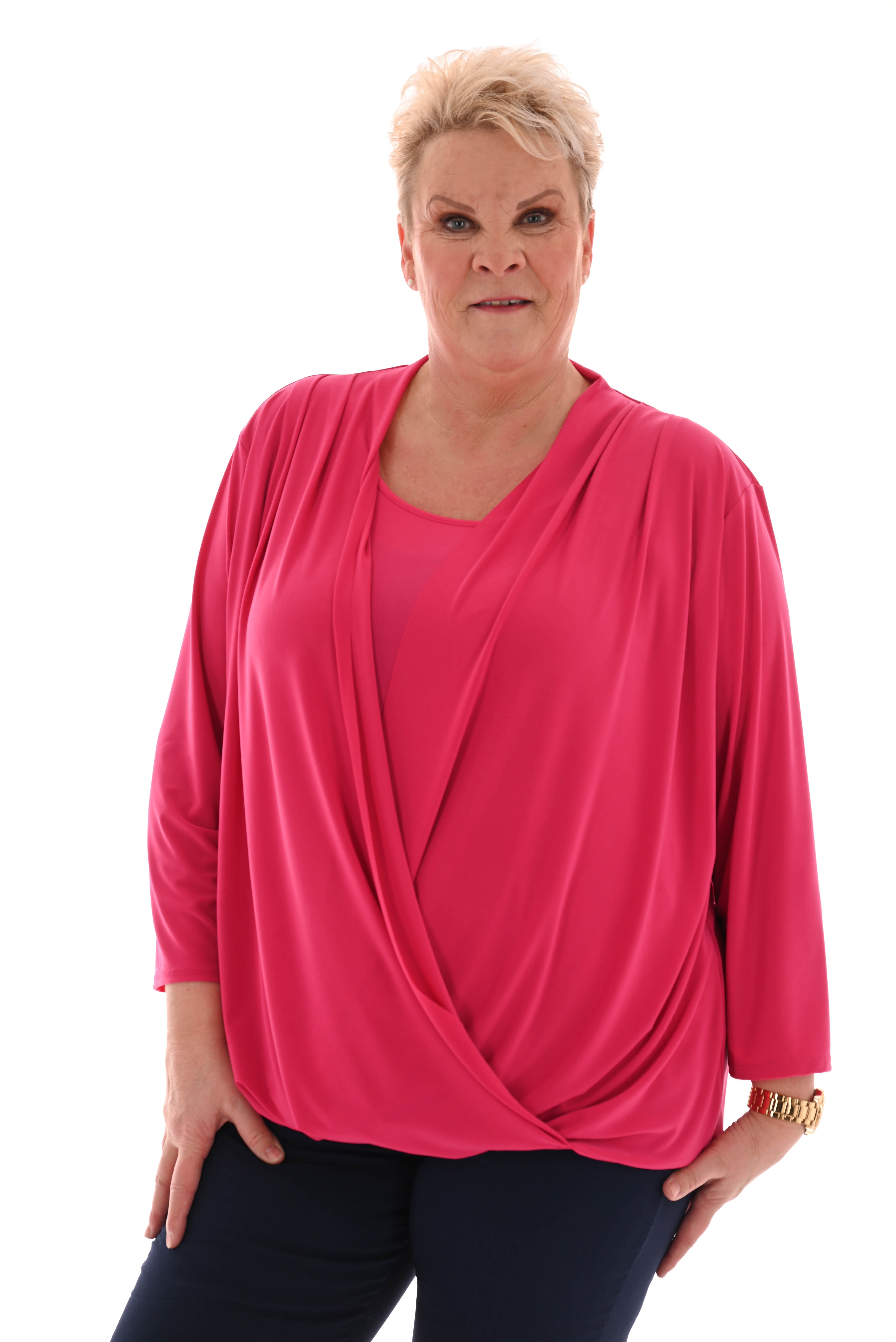 Overslag top 3/4e mouwen fuchsia