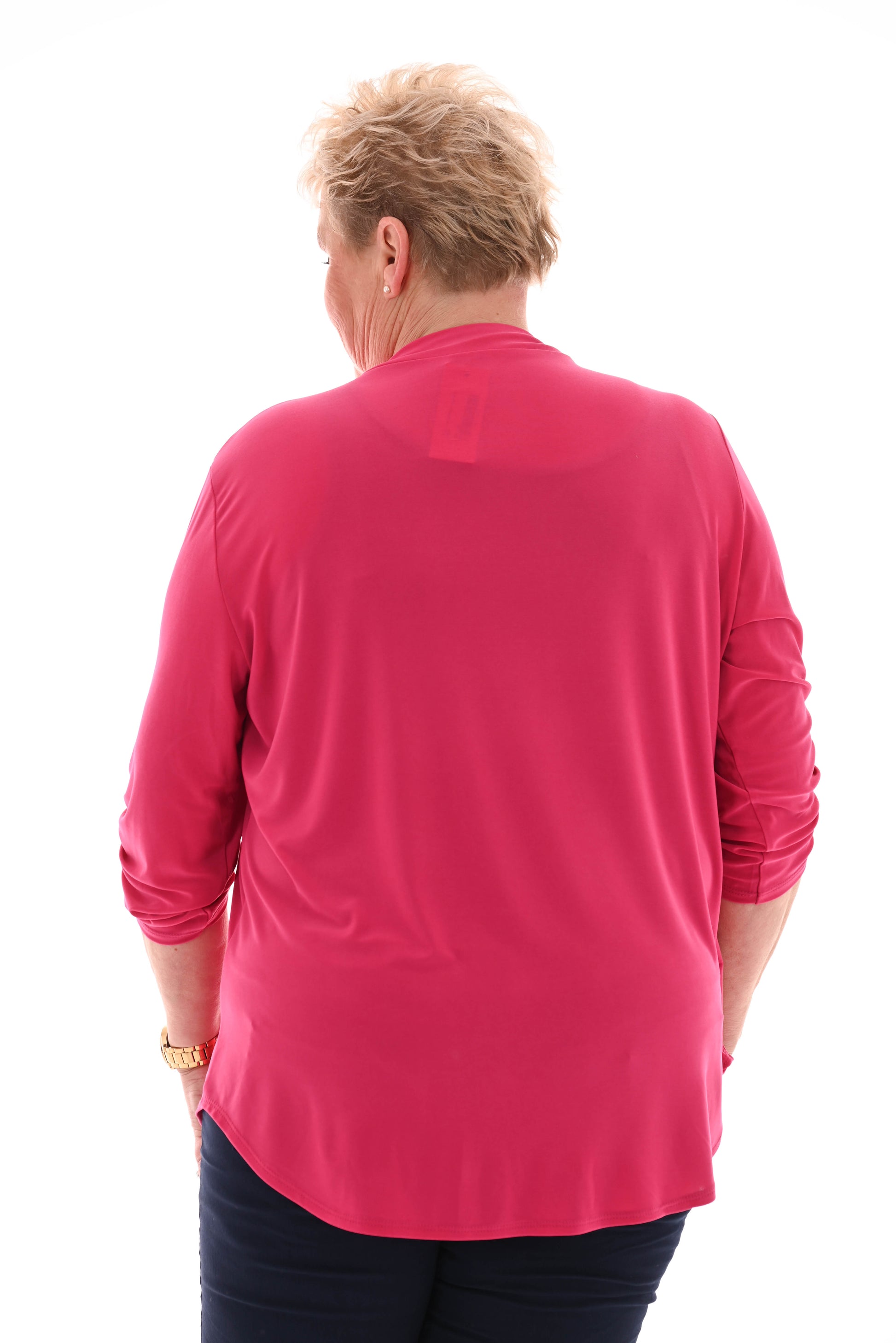 Top v-hals ophaalmouwen uni fuchsia