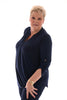 Top v-hals ophaalmouwen uni marineblauw