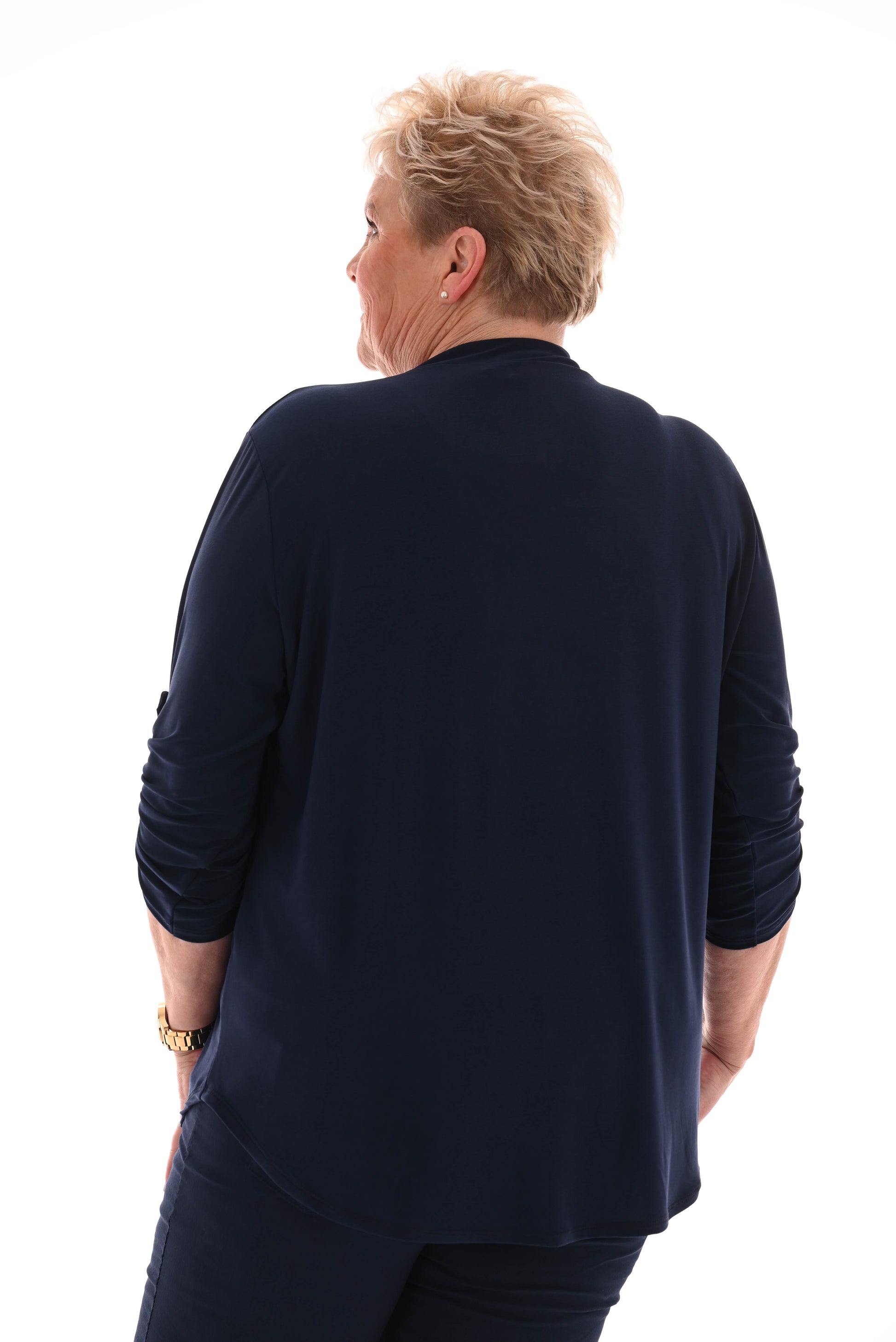 Top v-hals ophaalmouwen uni marineblauw