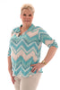 Travel top v-hals met kraag schupjes turquoise