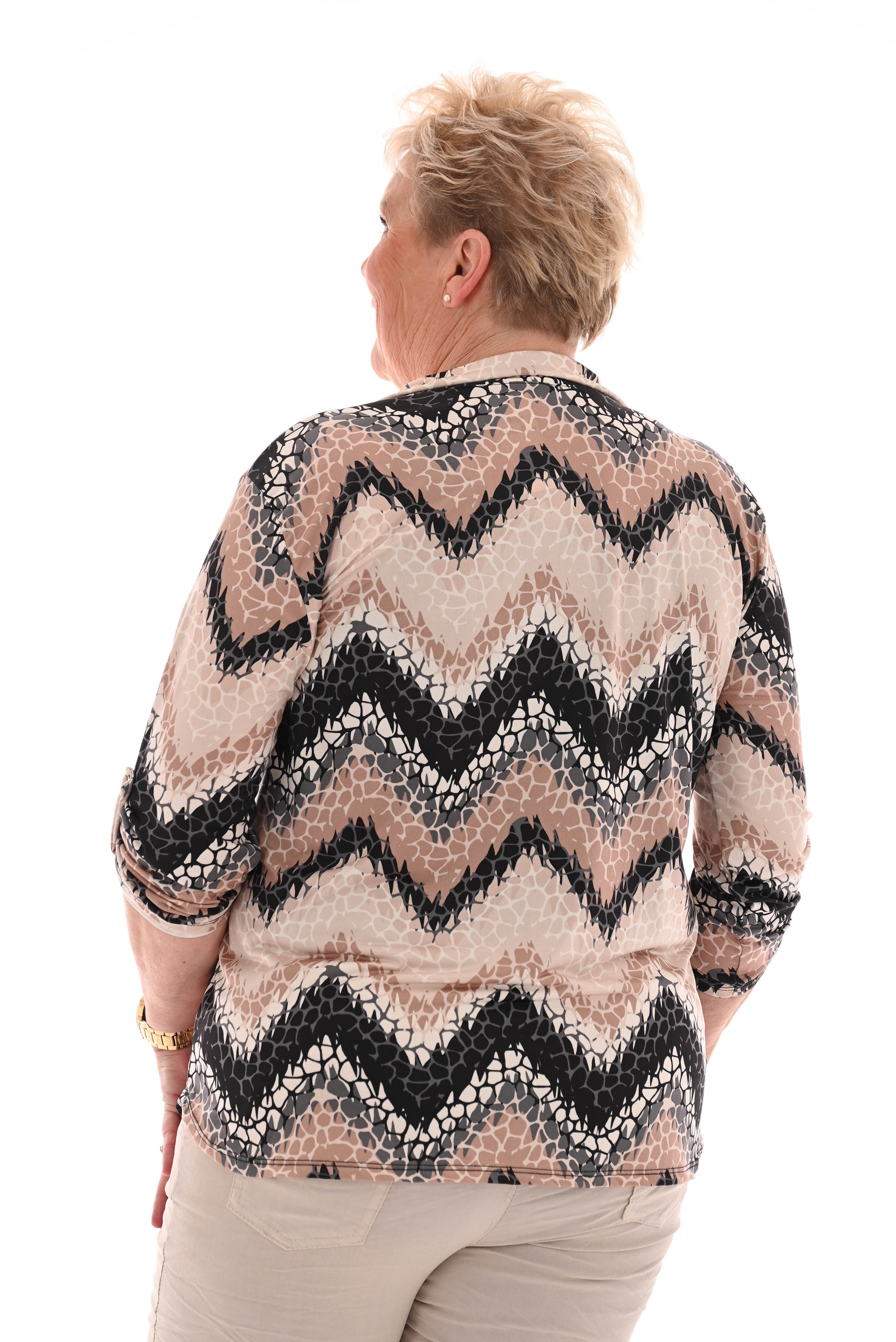 Travel top v-hals met kraag schupjes zwart