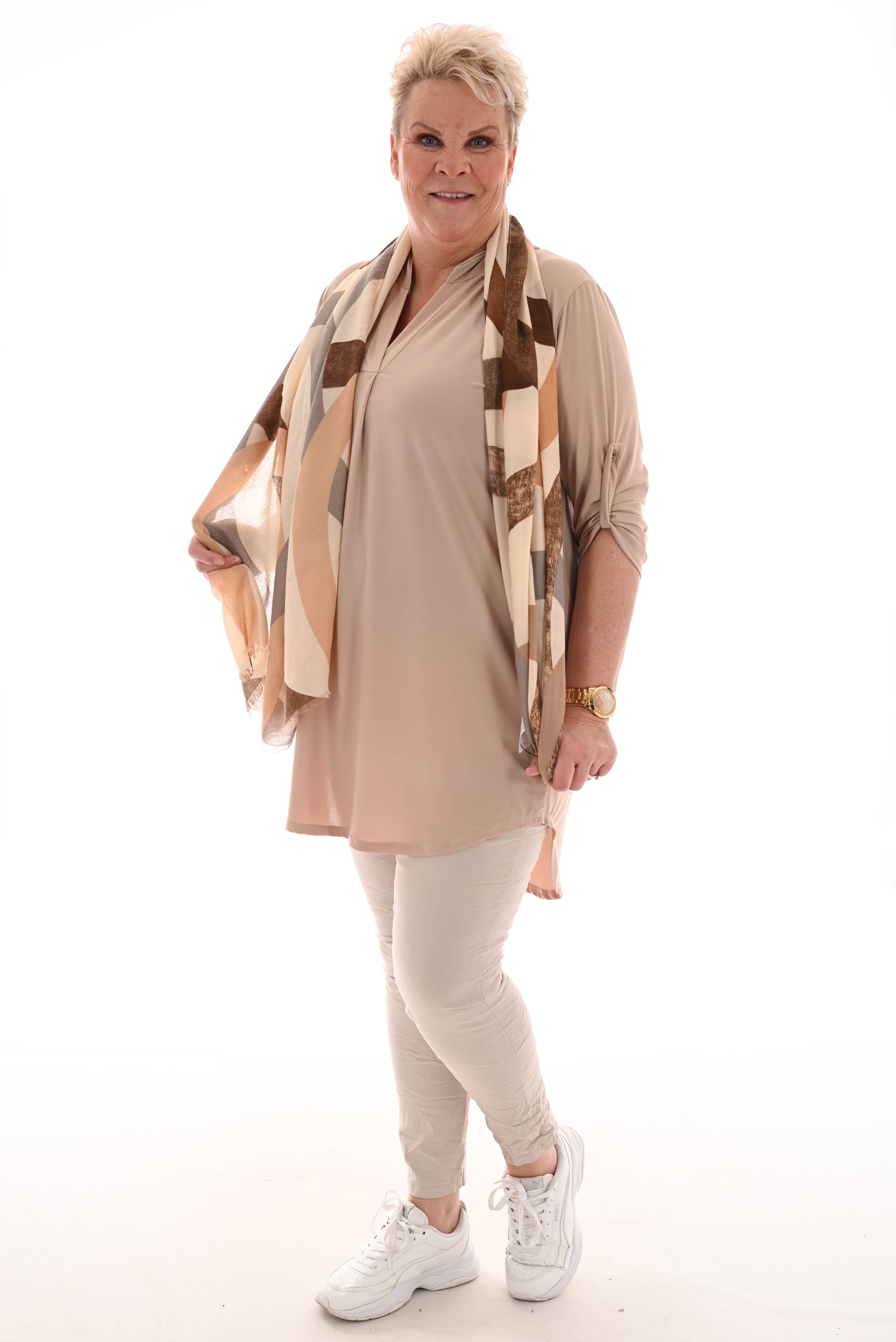 Tuniek v-hals ophaalmouwen uni beige