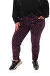 Silky stretchbroek panterprint paars
