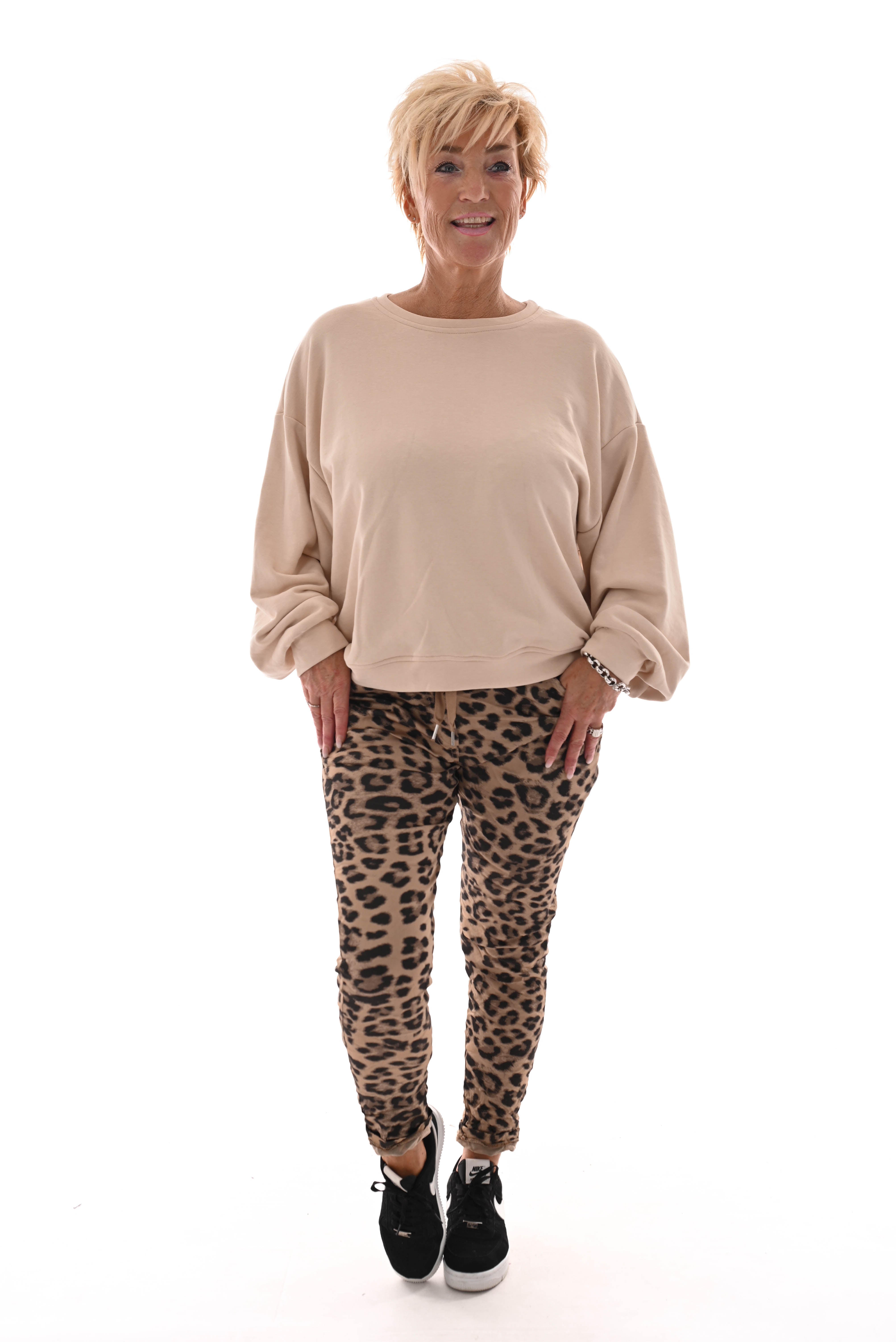 Silky stretchbroek panterprint camel