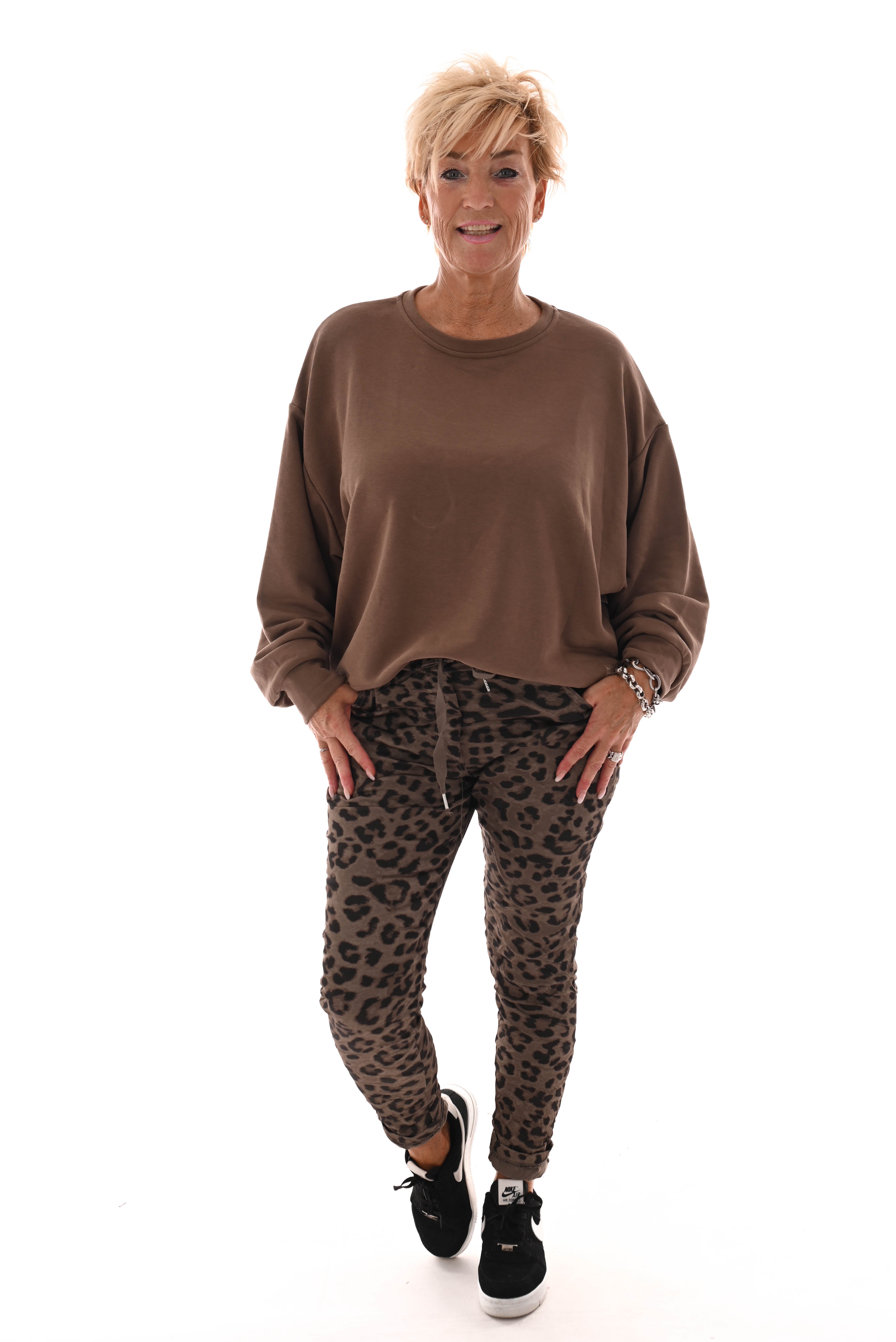 Sweater ronde hals uni lichtbruin