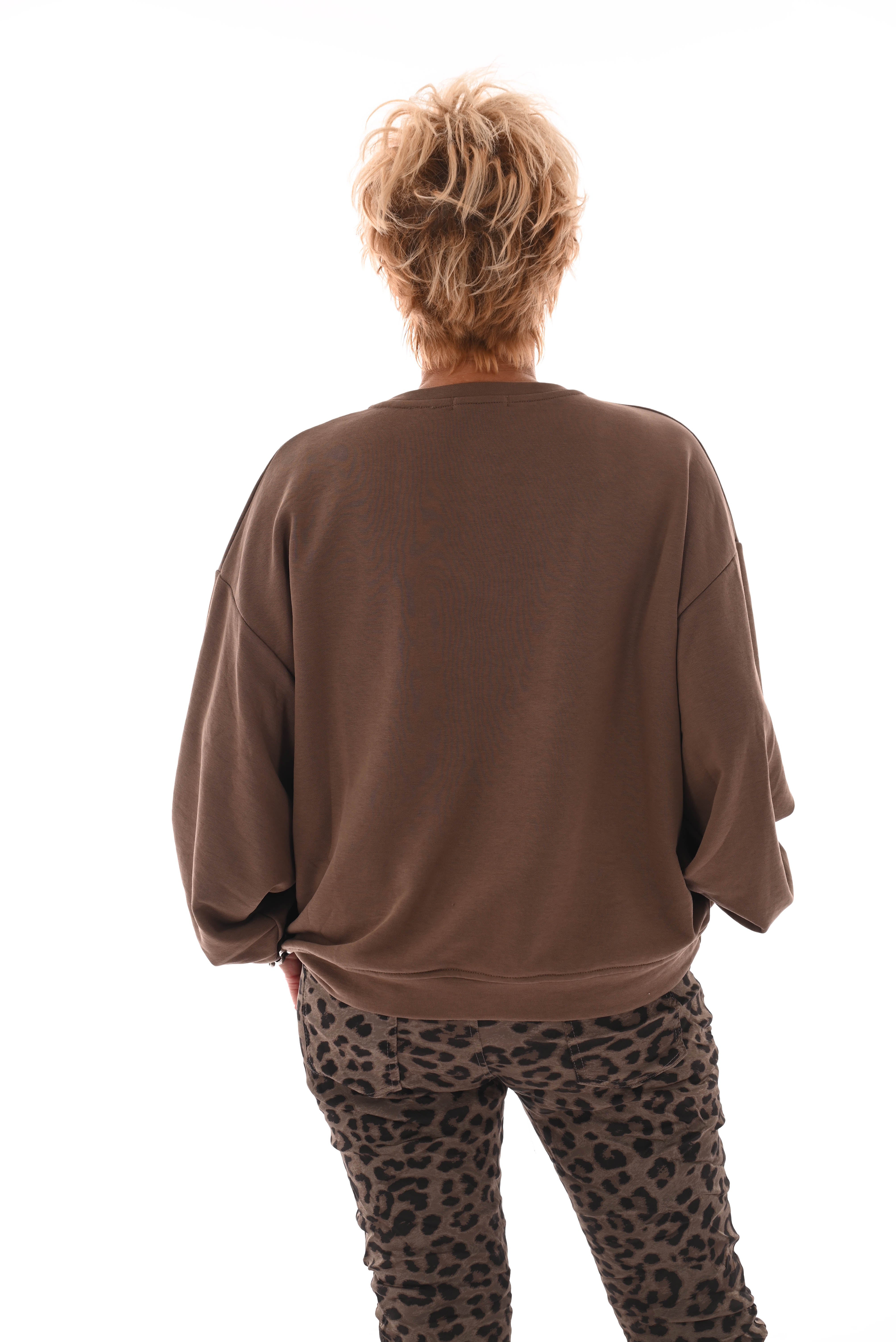 Sweater ronde hals uni lichtbruin