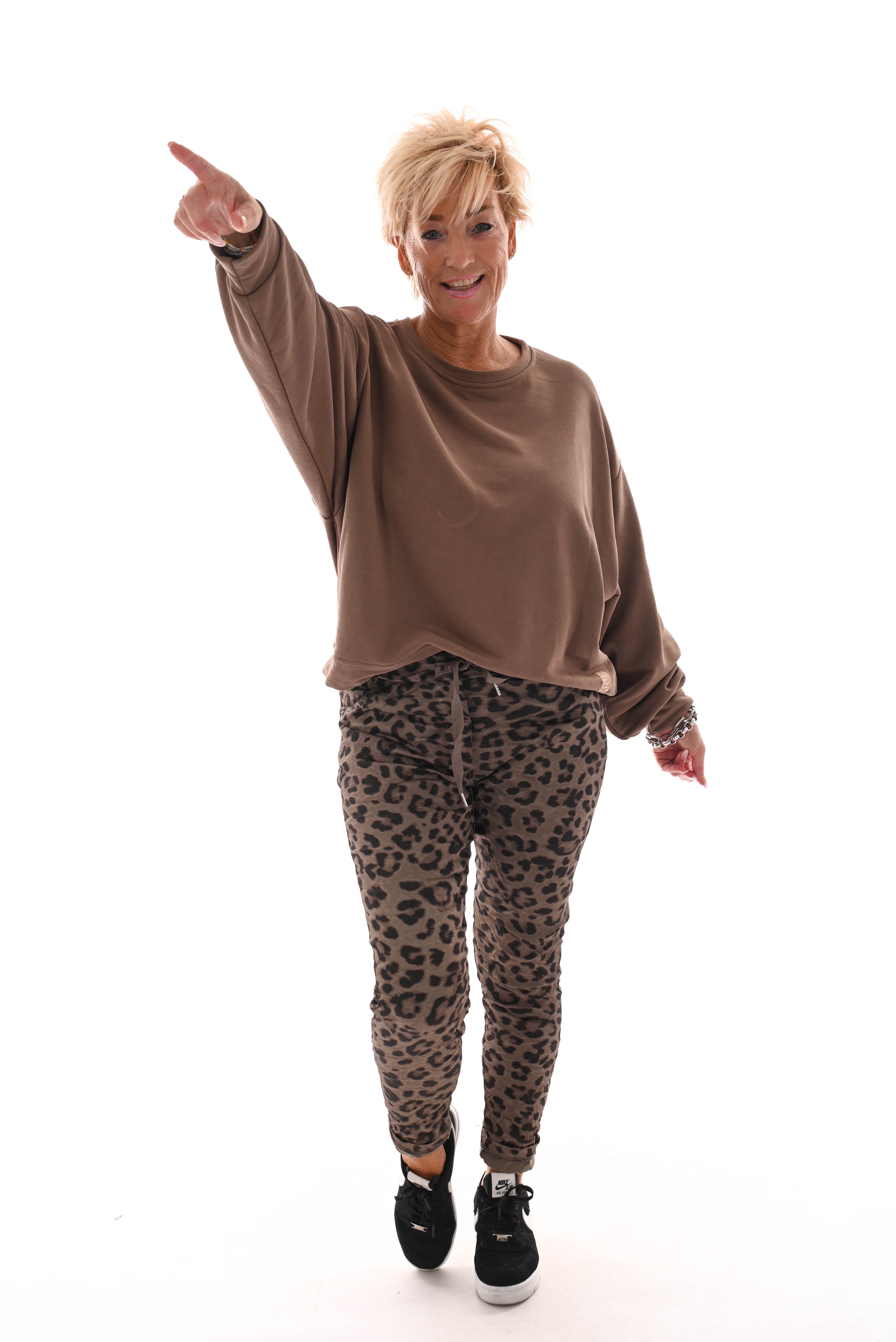 Silky stretchbroek panterprint taupe