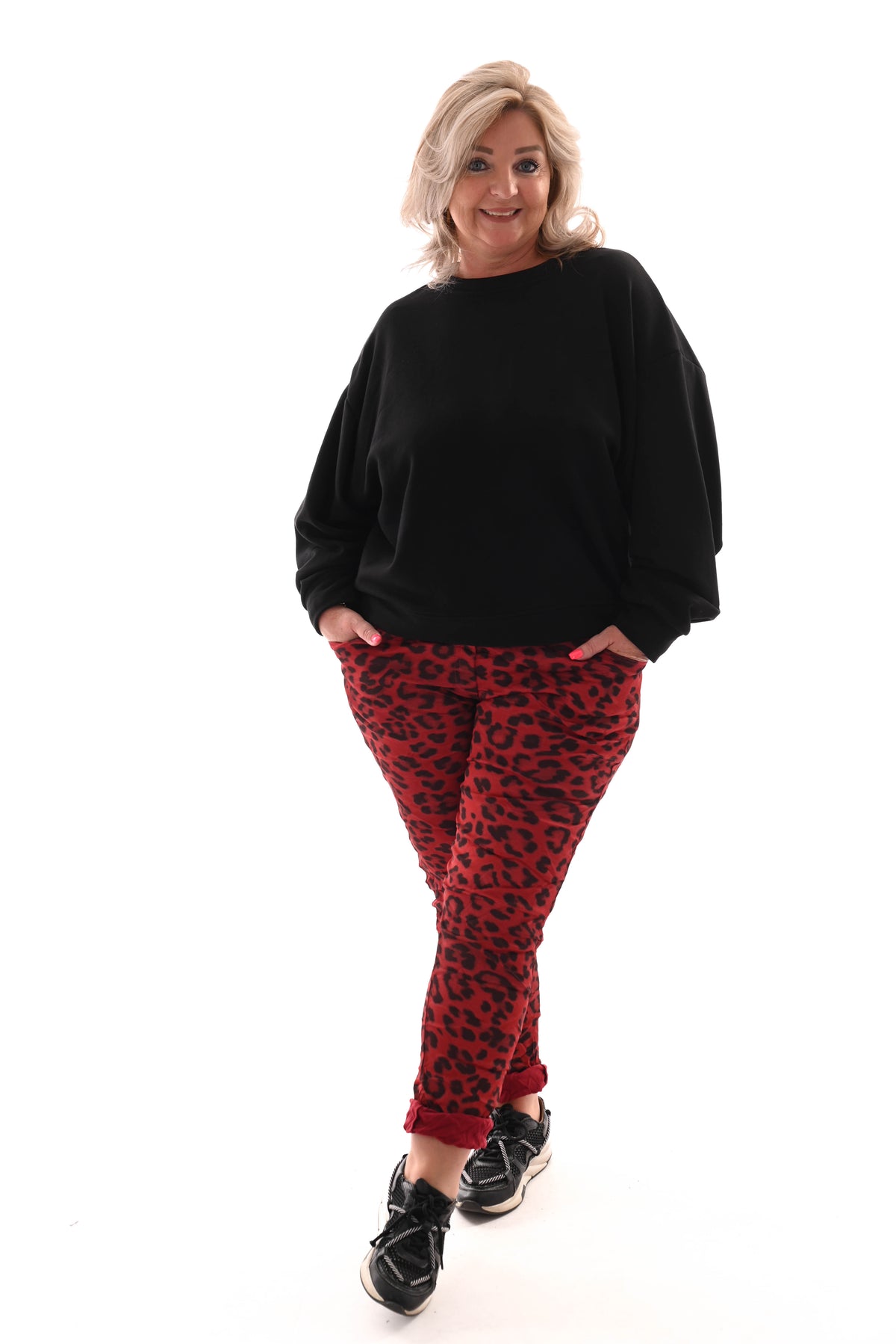 Silky stretchbroek panterprint rood