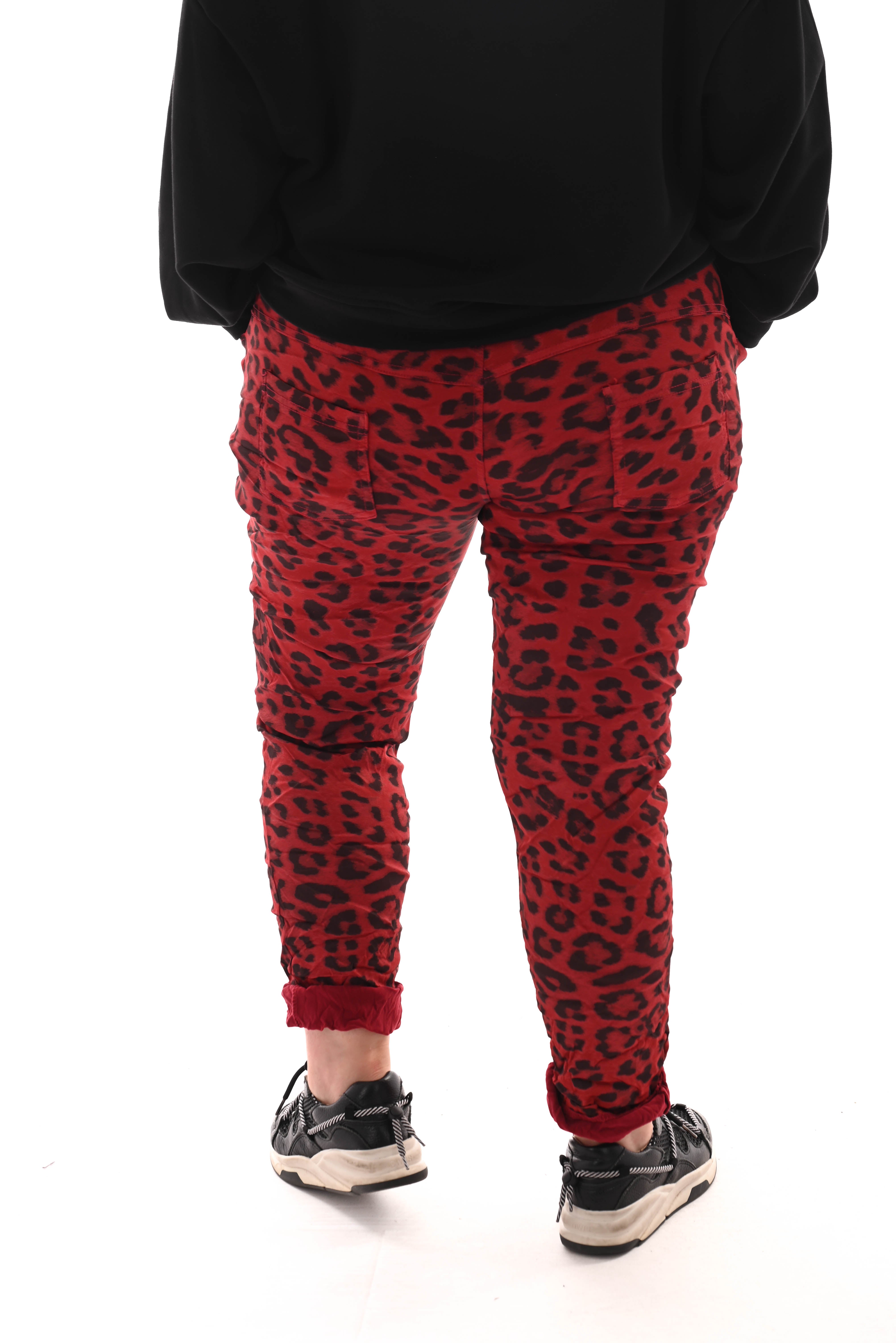 Silky stretchbroek panterprint rood