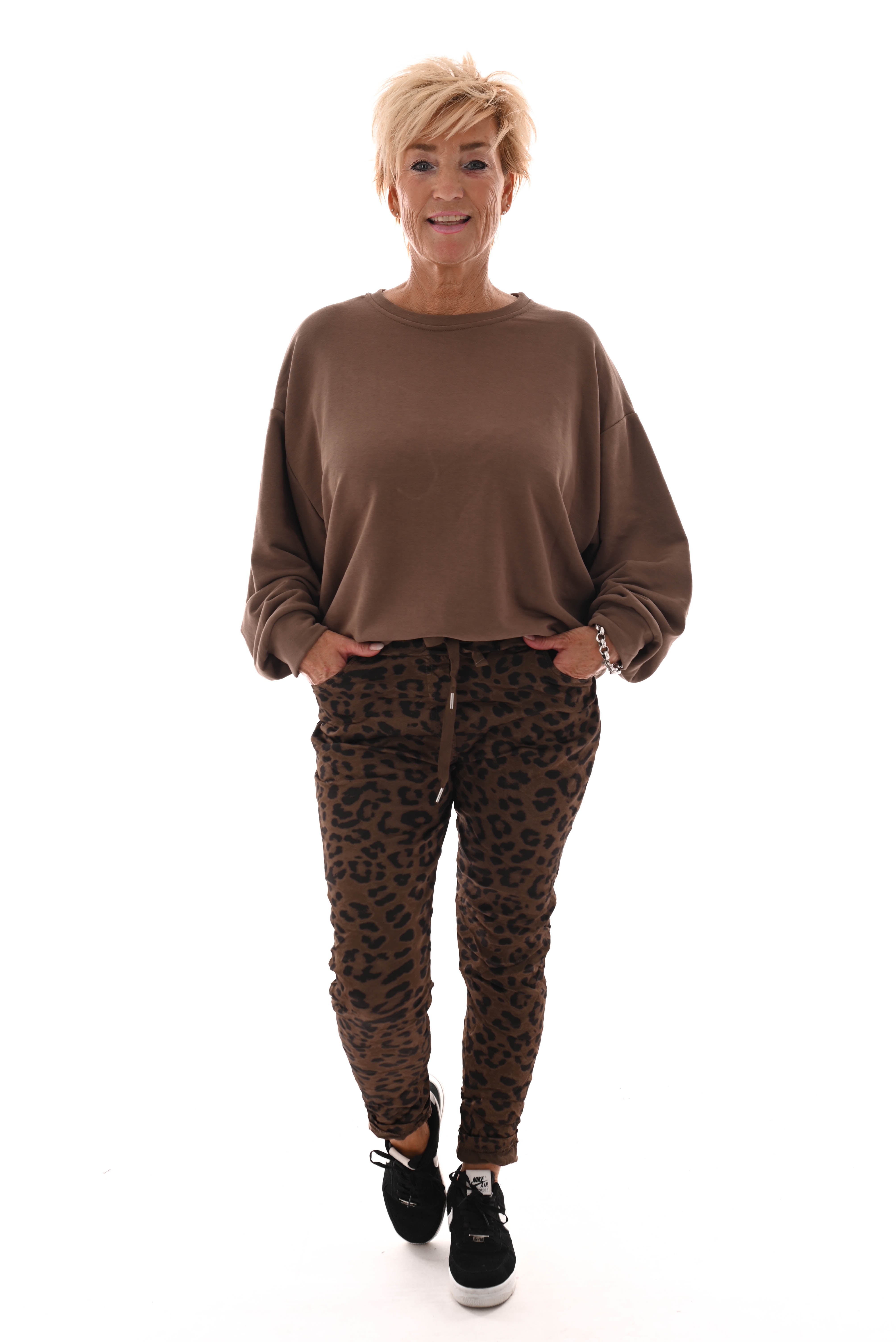 Silky stretchbroek panterprint donkerbruin