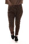 Silky stretchbroek panterprint donkerbruin