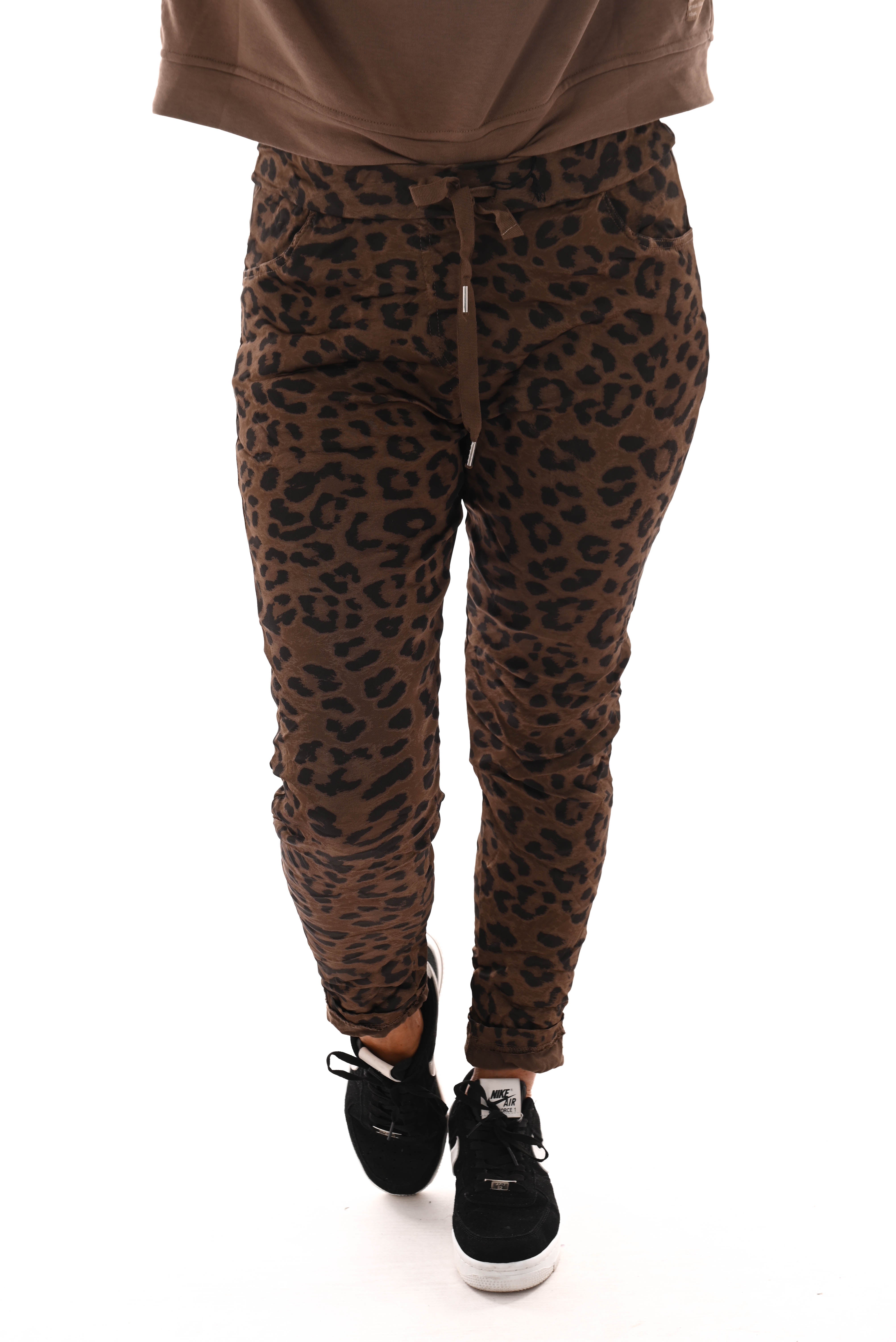 Silky stretchbroek panterprint donkerbruin