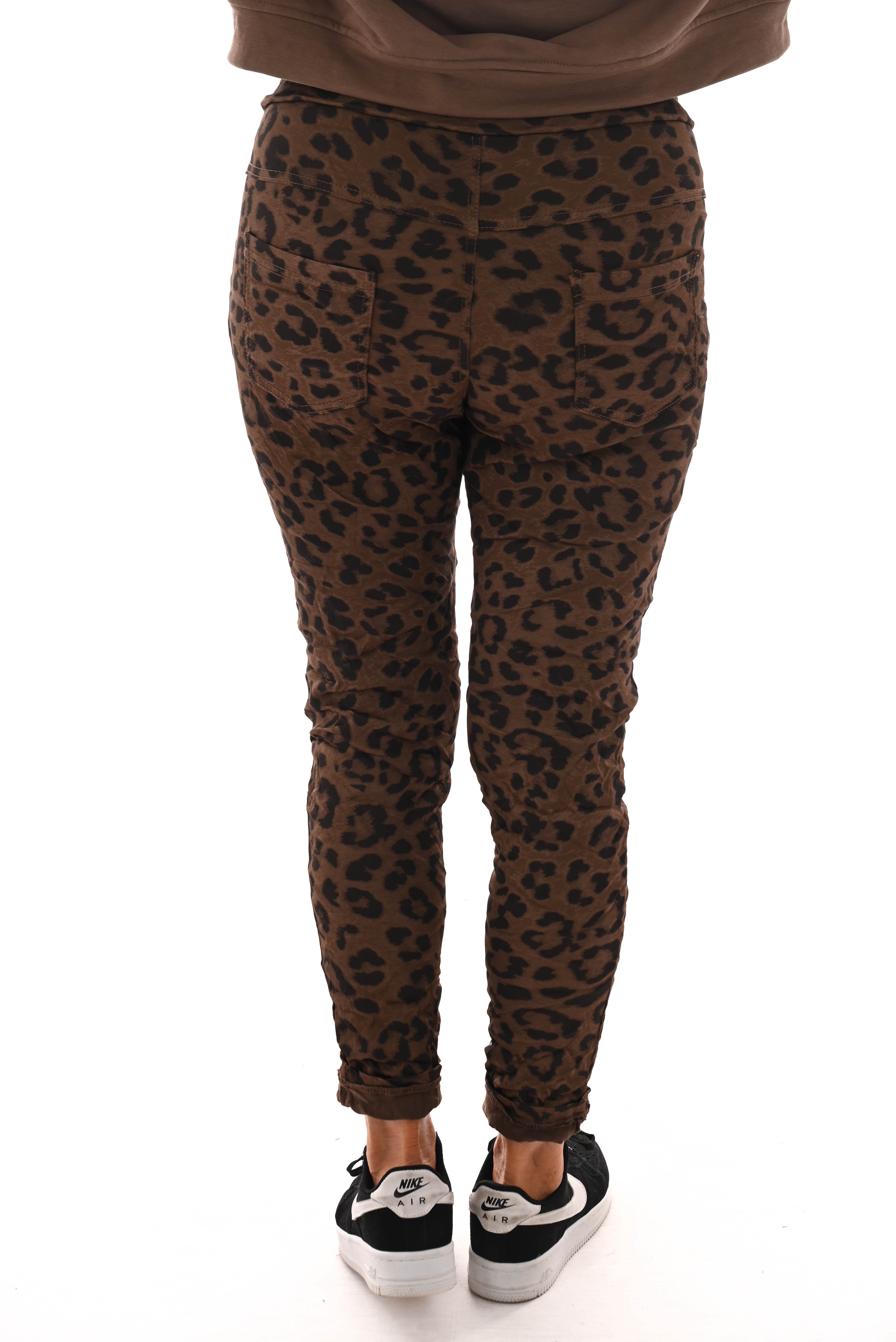 Silky stretchbroek panterprint donkerbruin