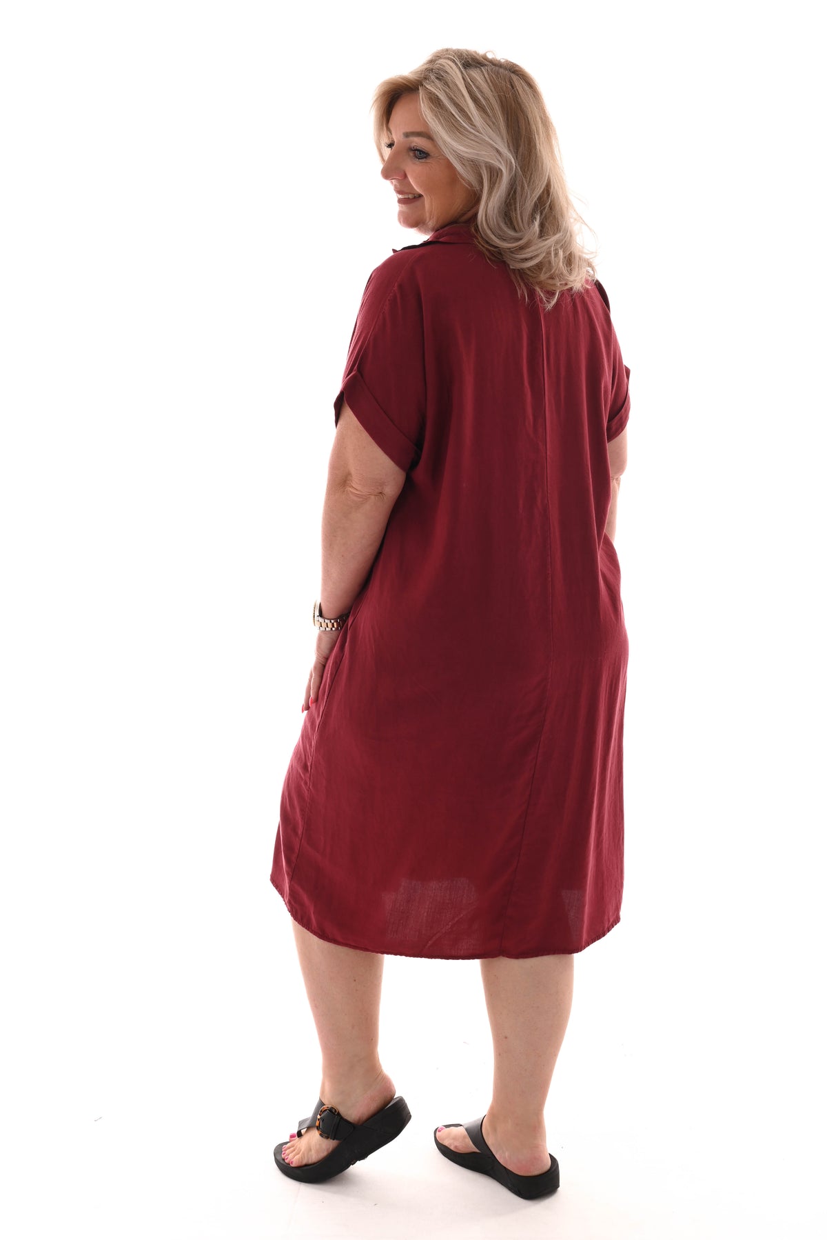Tuniek v-hals met kraag korte mouwen bordeaux