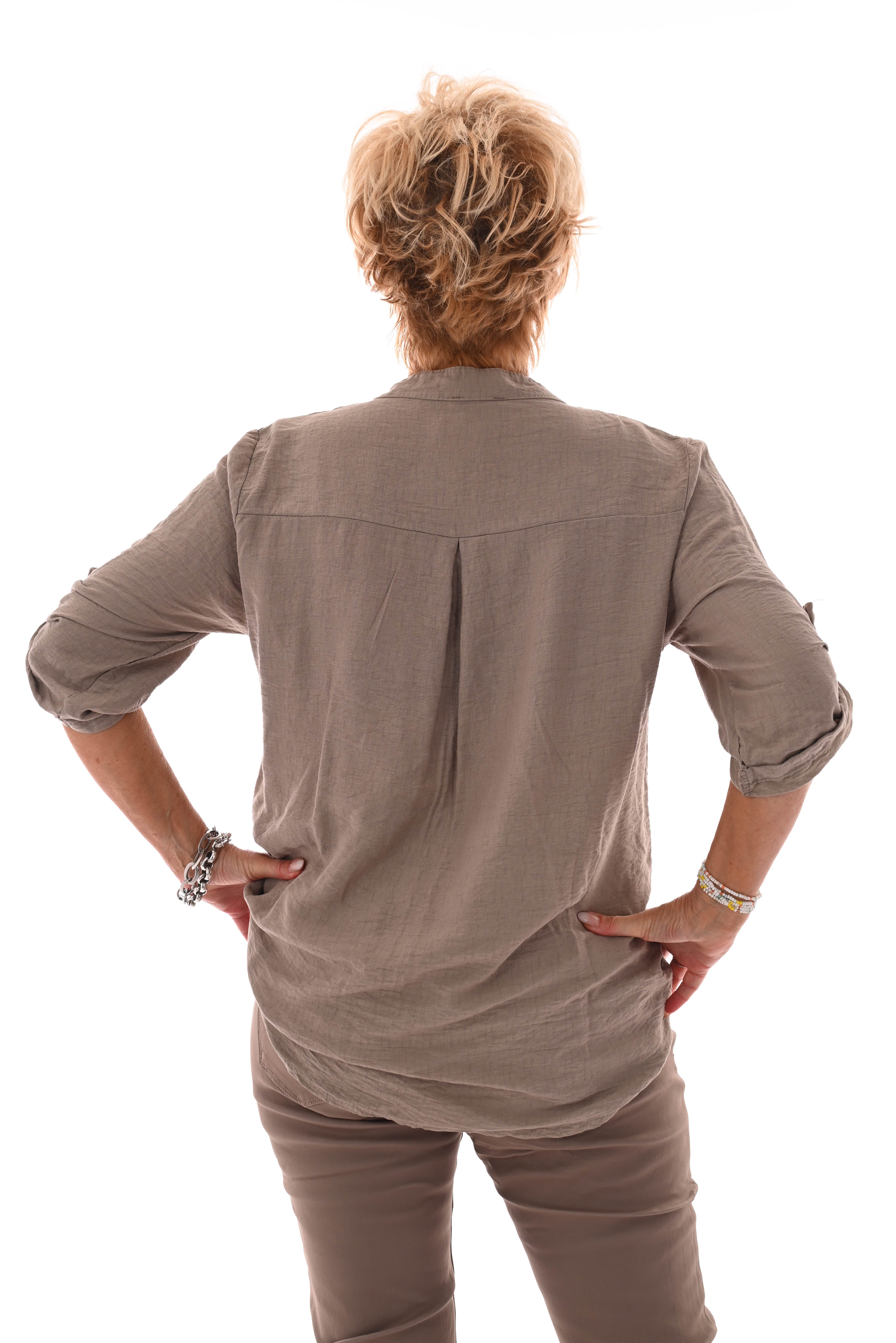 Blouse v-hals ophaalmouwen mandala taupe