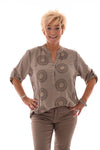 Blouse v-hals ophaalmouwen mandala taupe