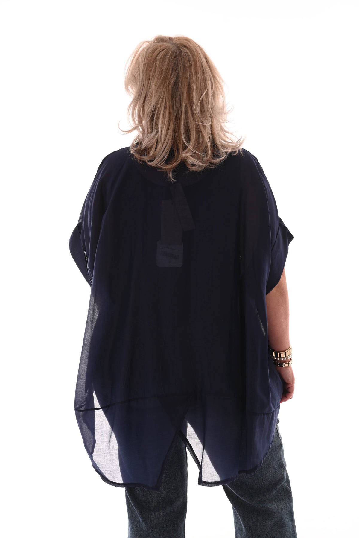 Blouse palms marineblauw