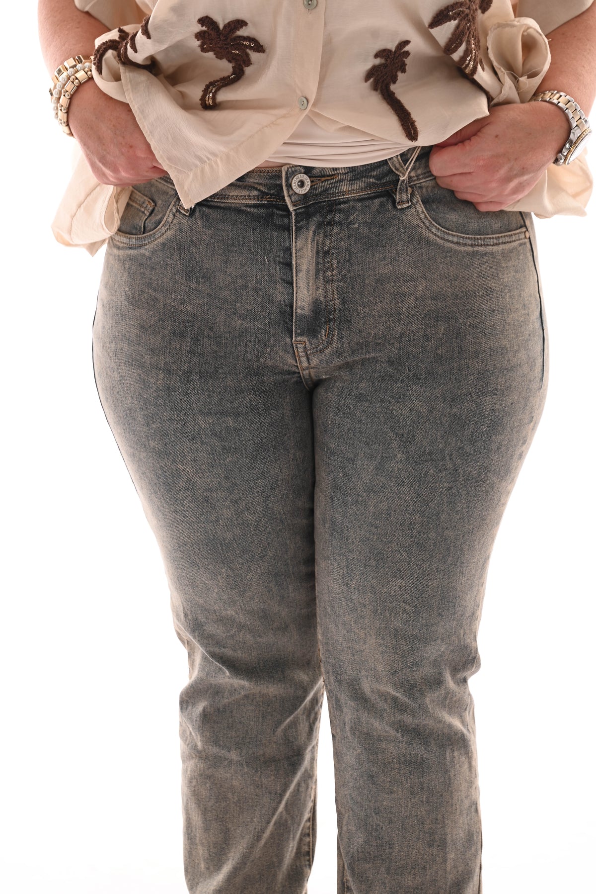 Norfy straight leg jeans stonewash bruin/blauw