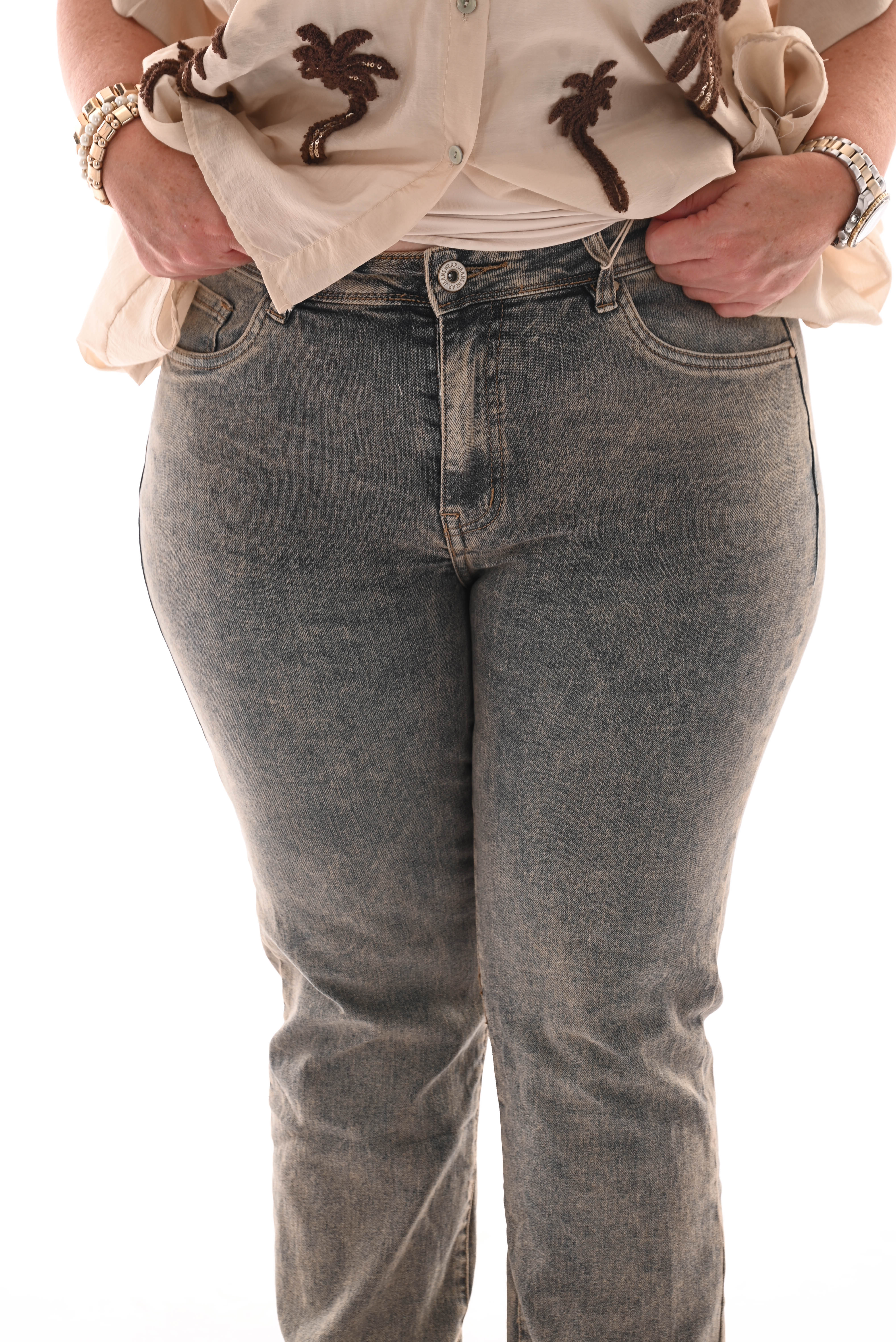 Norfy straight leg jeans stonewash bruin/blauw