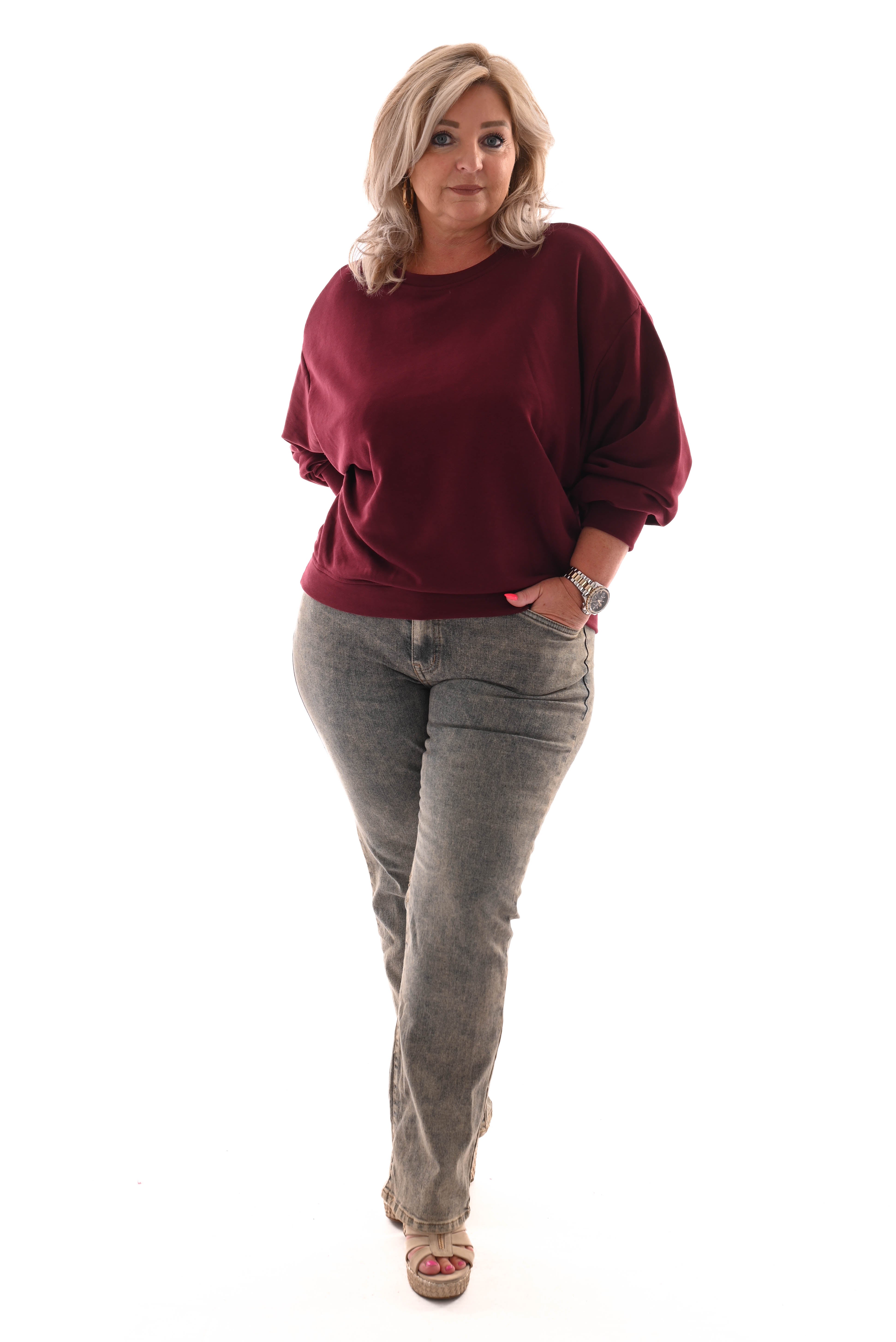 Sweater ronde hals uni bordeaux
