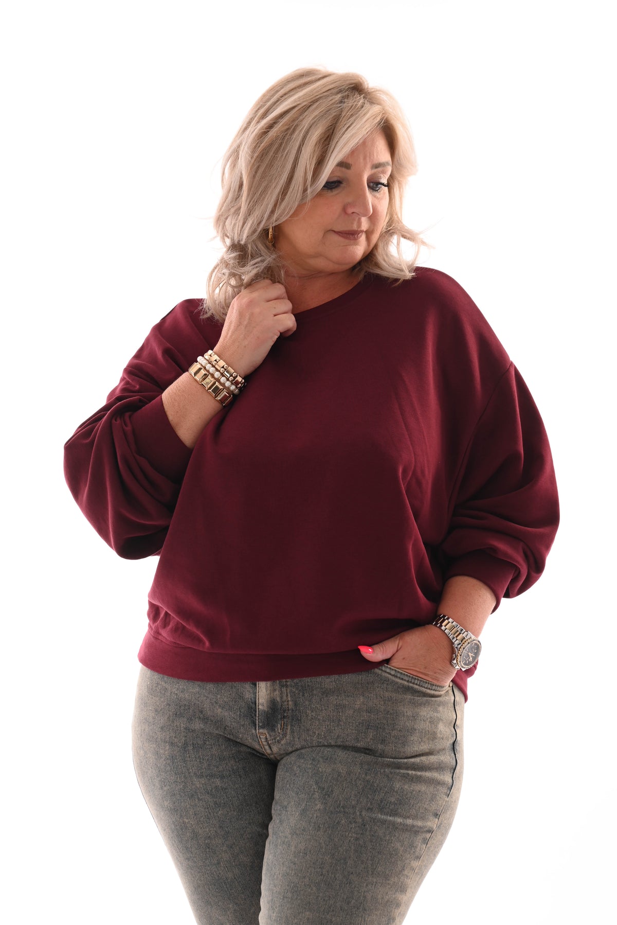 Sweater ronde hals uni bordeaux